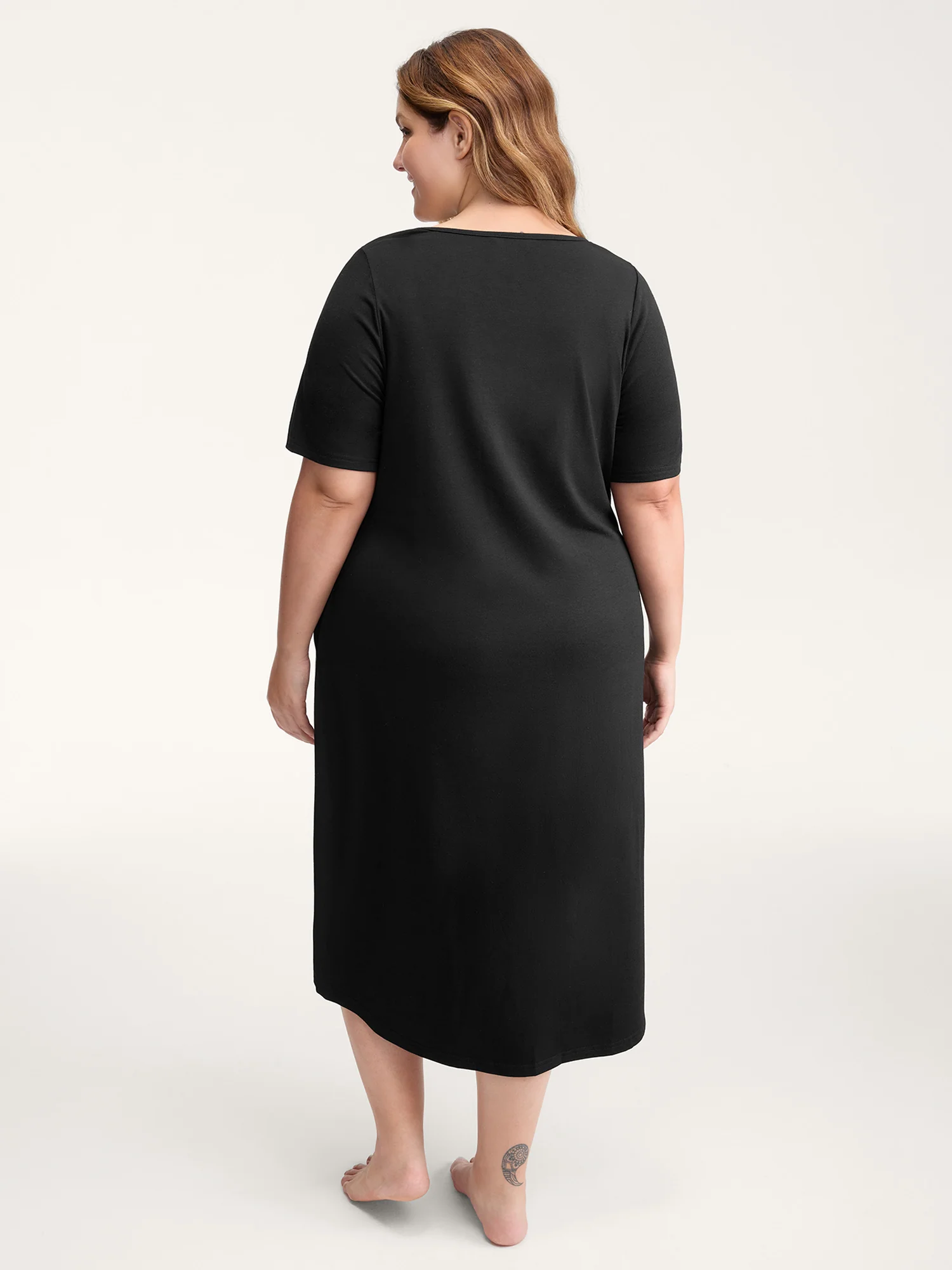 Happy Cat Print Stretchy Contrast Sleep Dress