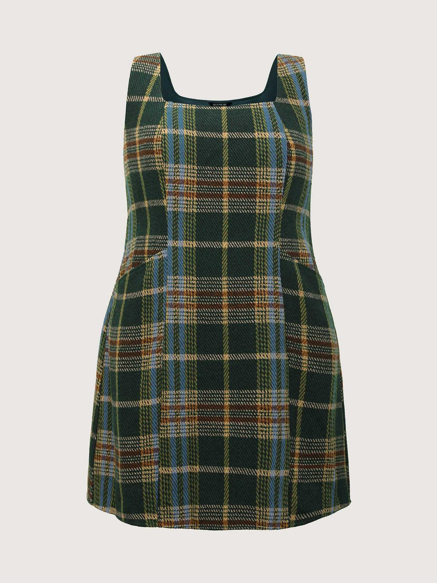 Plaid Pattern Slant Pockets Knee Dress