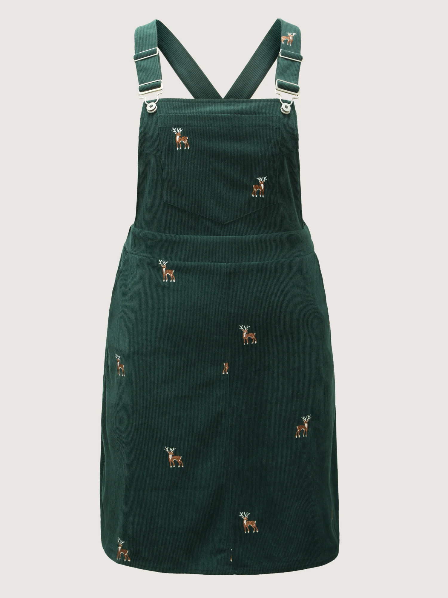 Corduroy Embroidered Adjustable Straps Knee Dress