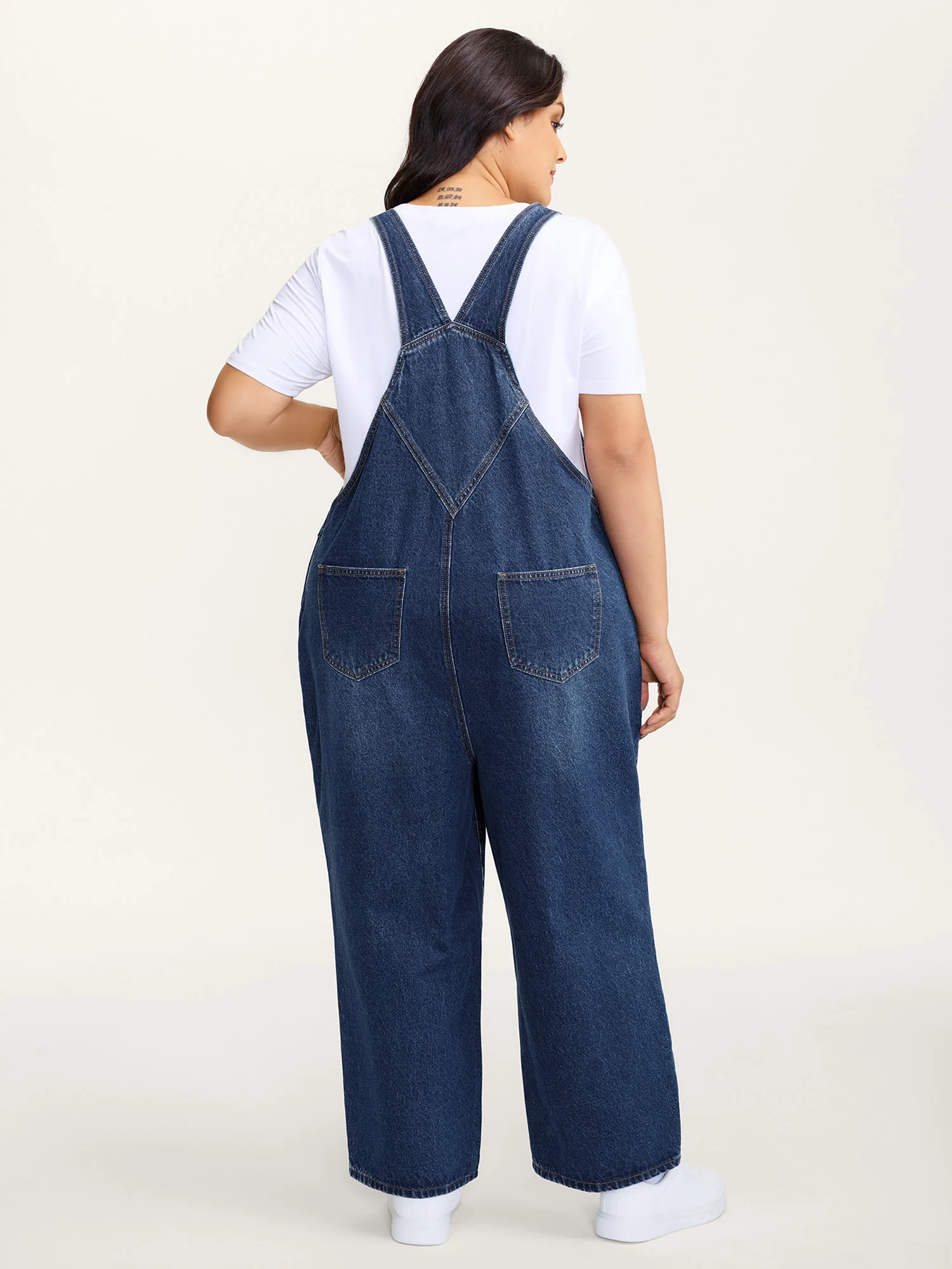 Cotton Relaxed-Fit Side Button Overall Denim Jumpsuit