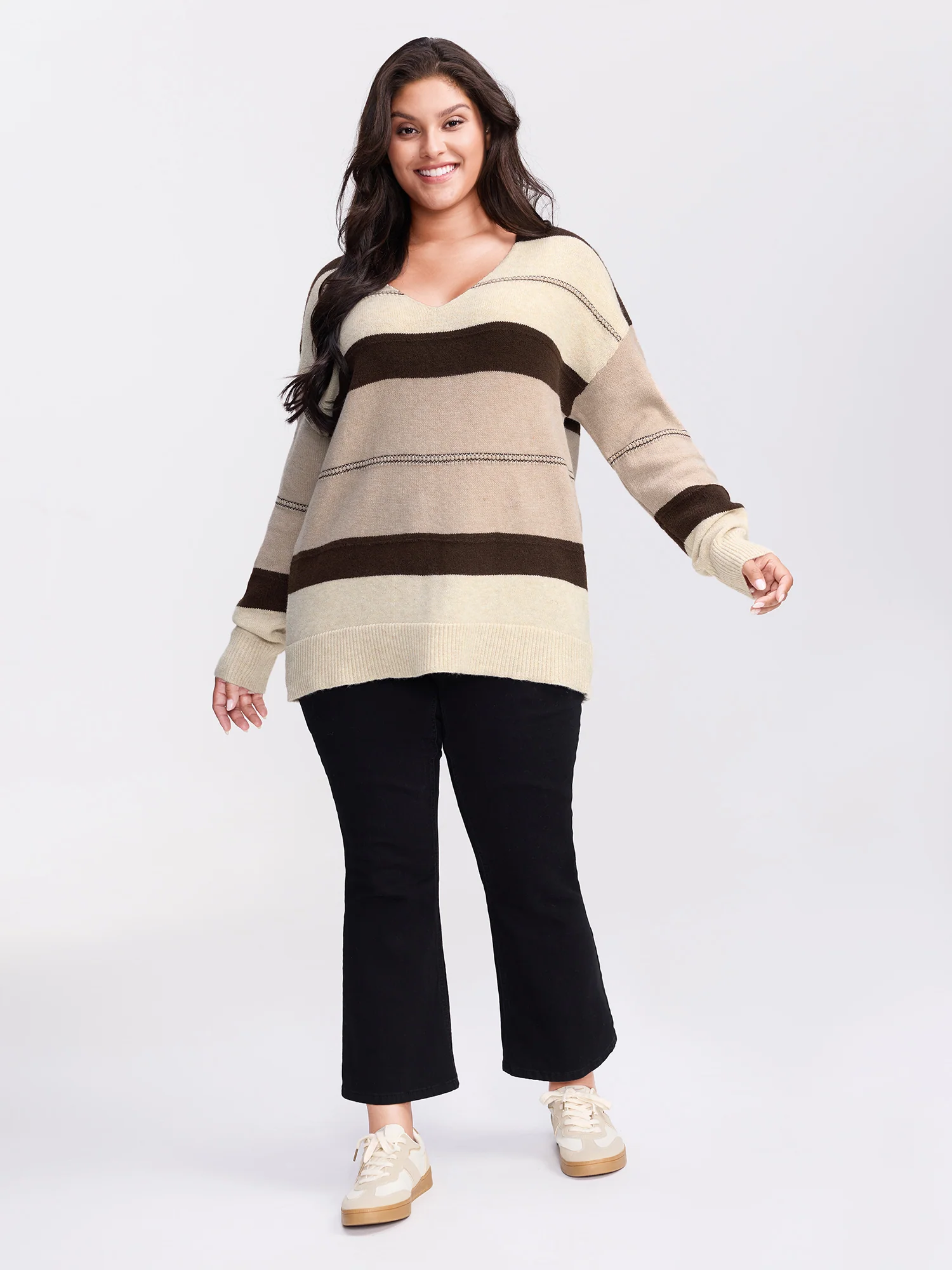 Striped Print Color Contrast Pullover