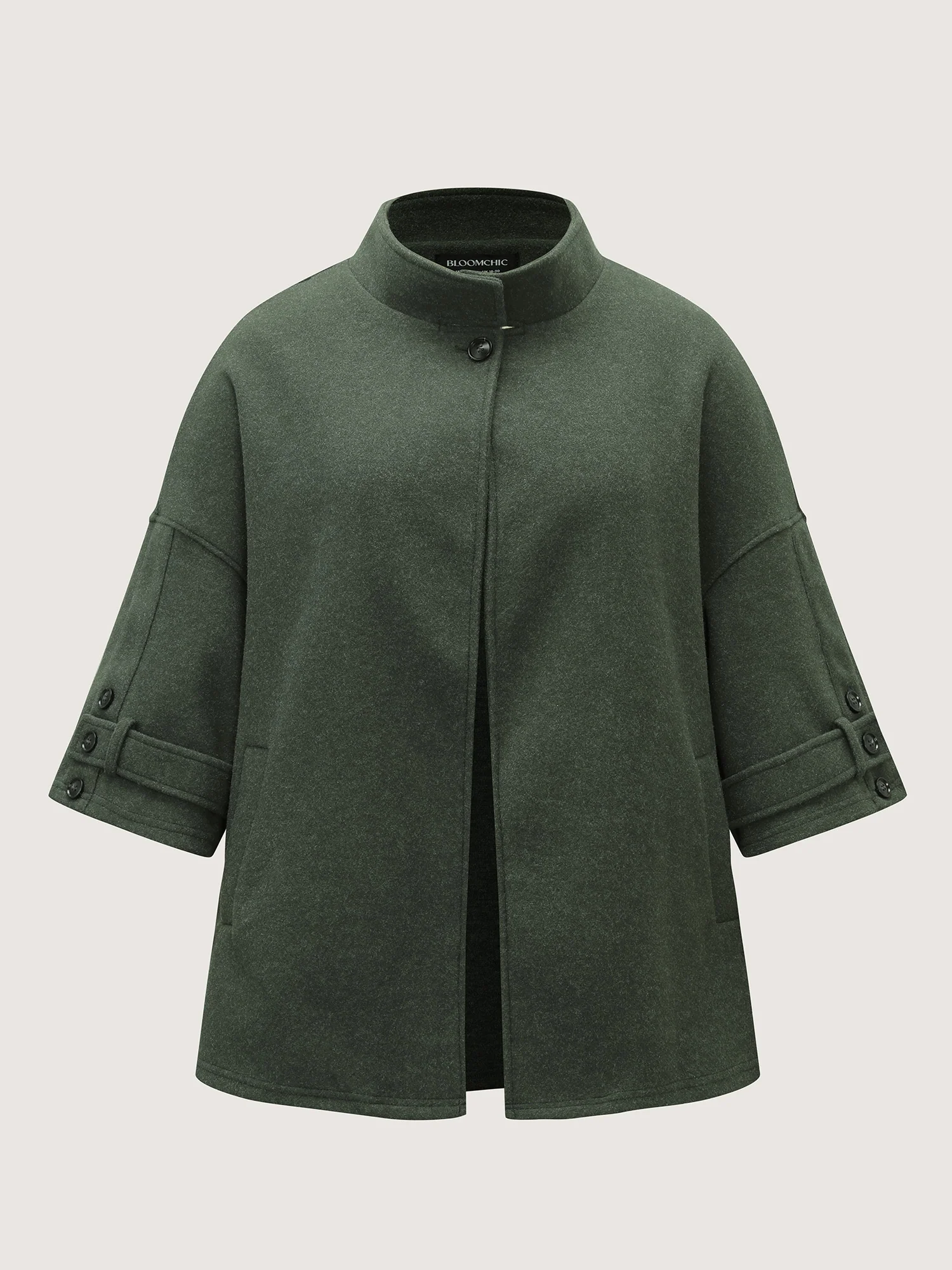 Rolled Button Sleeve Pockets Coat