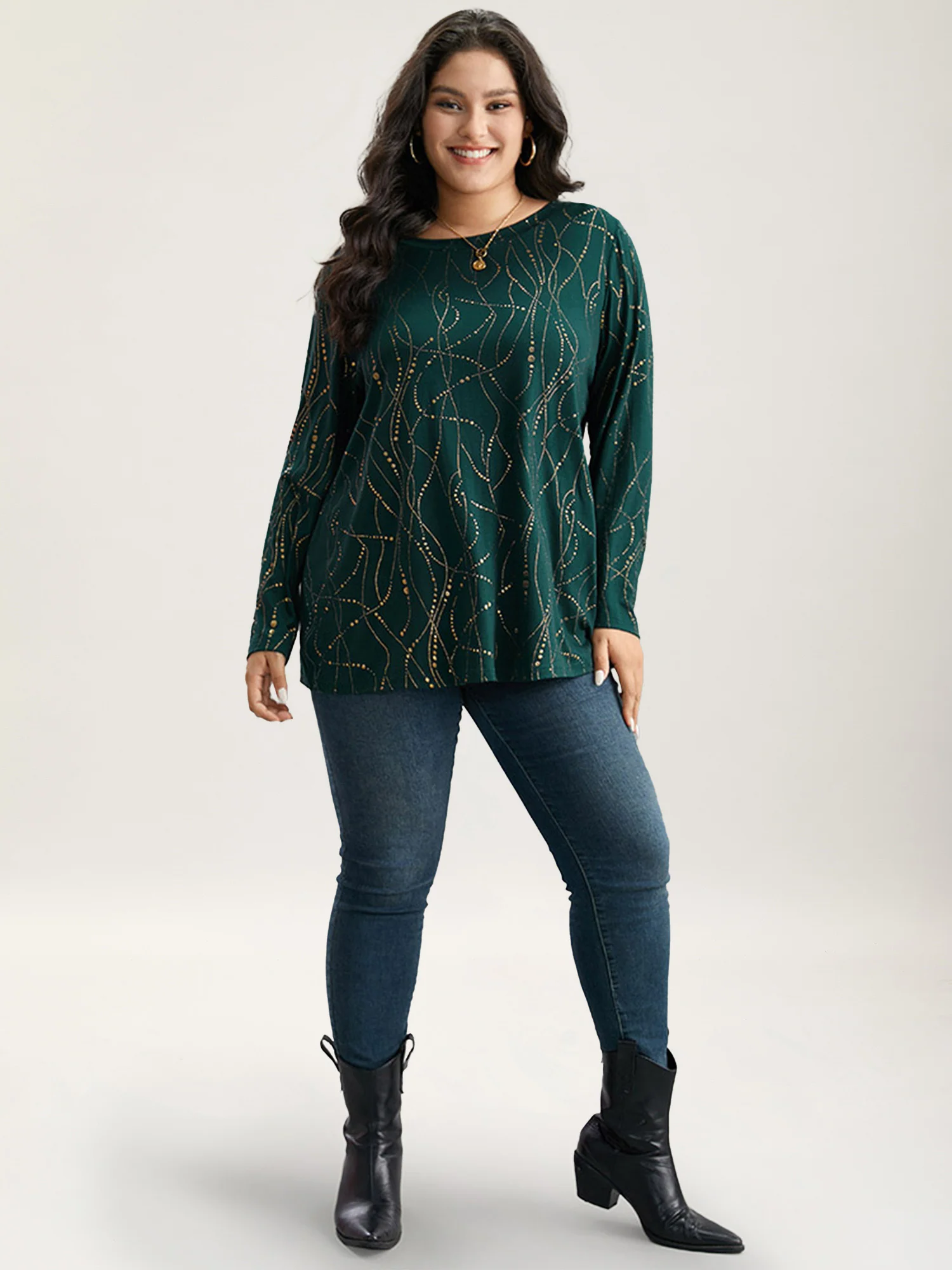 Polka Dot Contrast Round Neck T-shirt