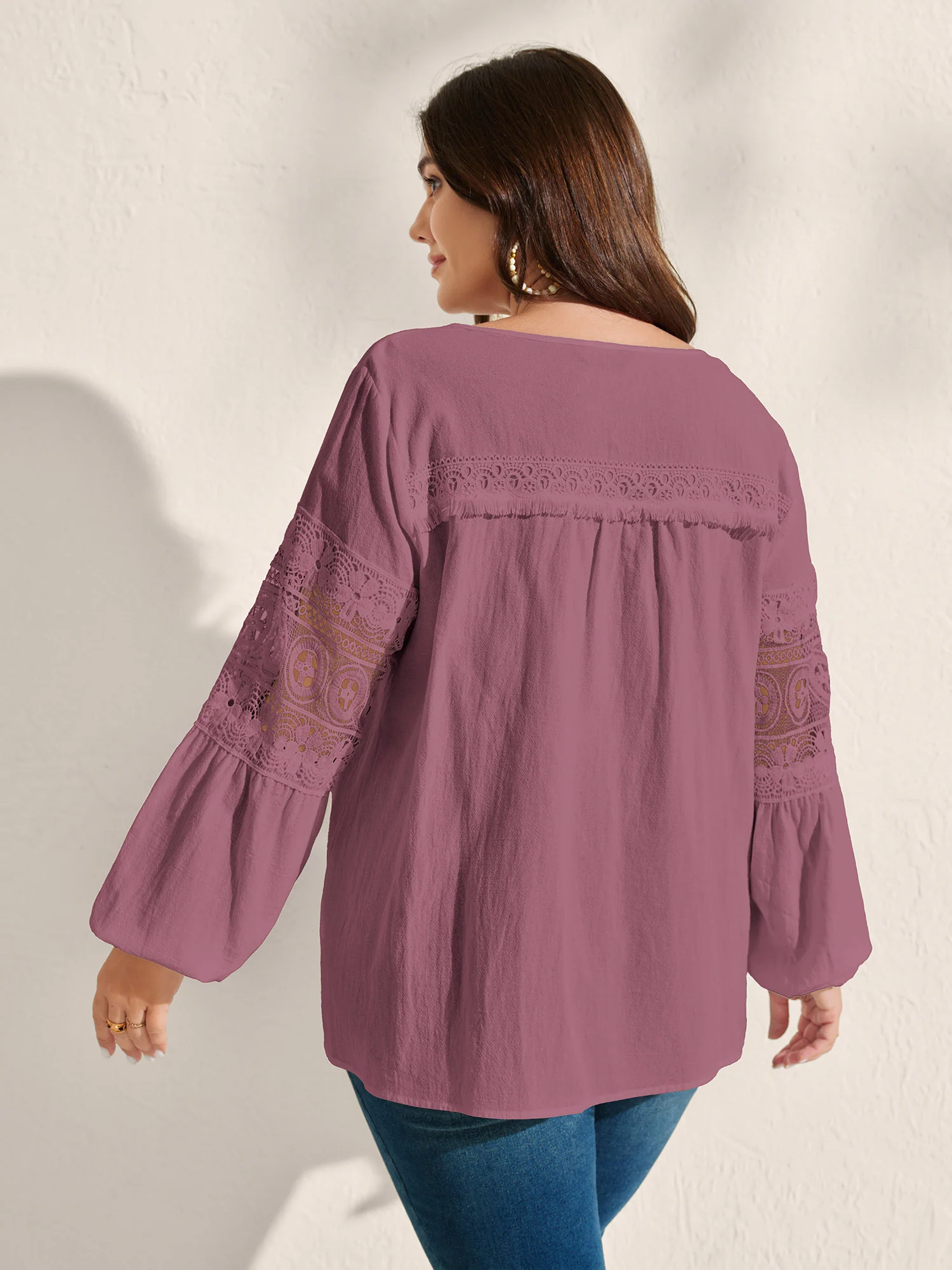 Pure Cotton Sheer Lace Trim Blouse