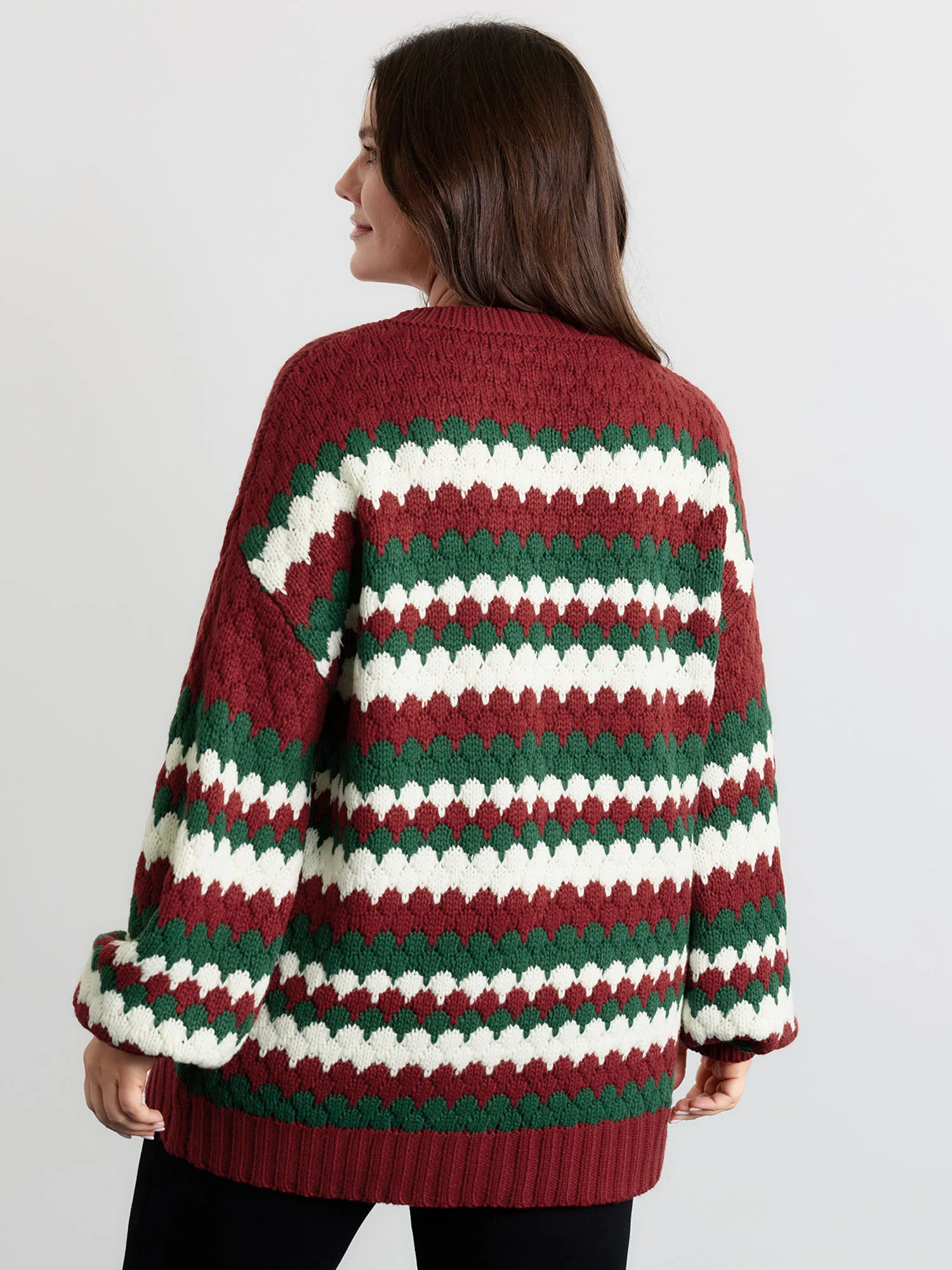 Wavy Holiday Stripes Textured Pullover