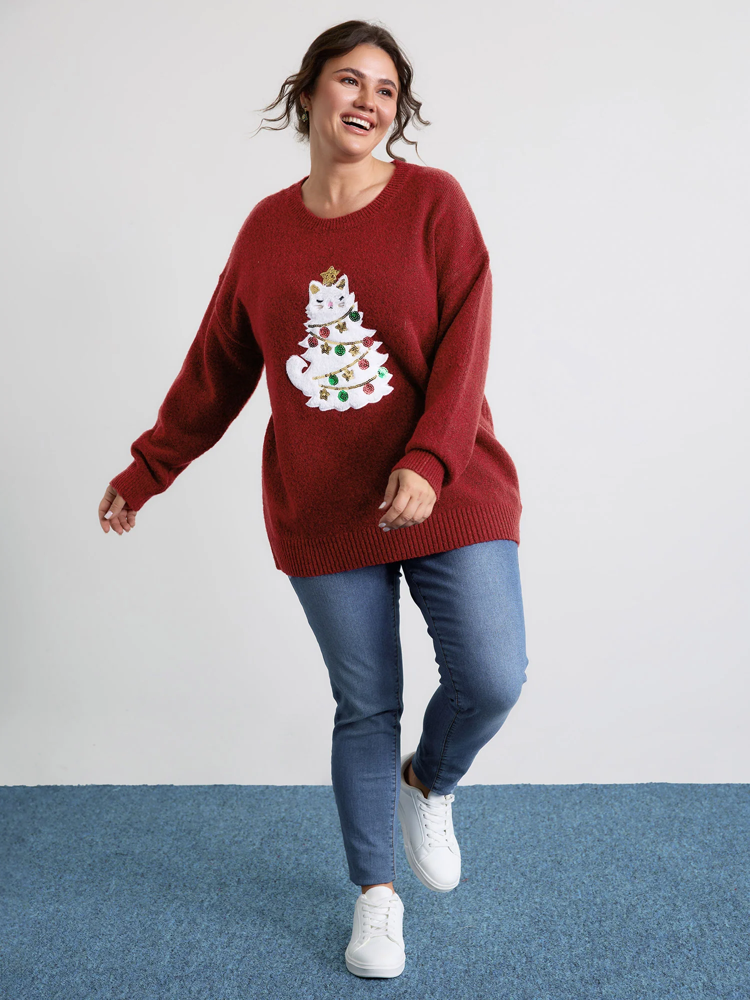 Festive Cat Tree Colorful Pullover