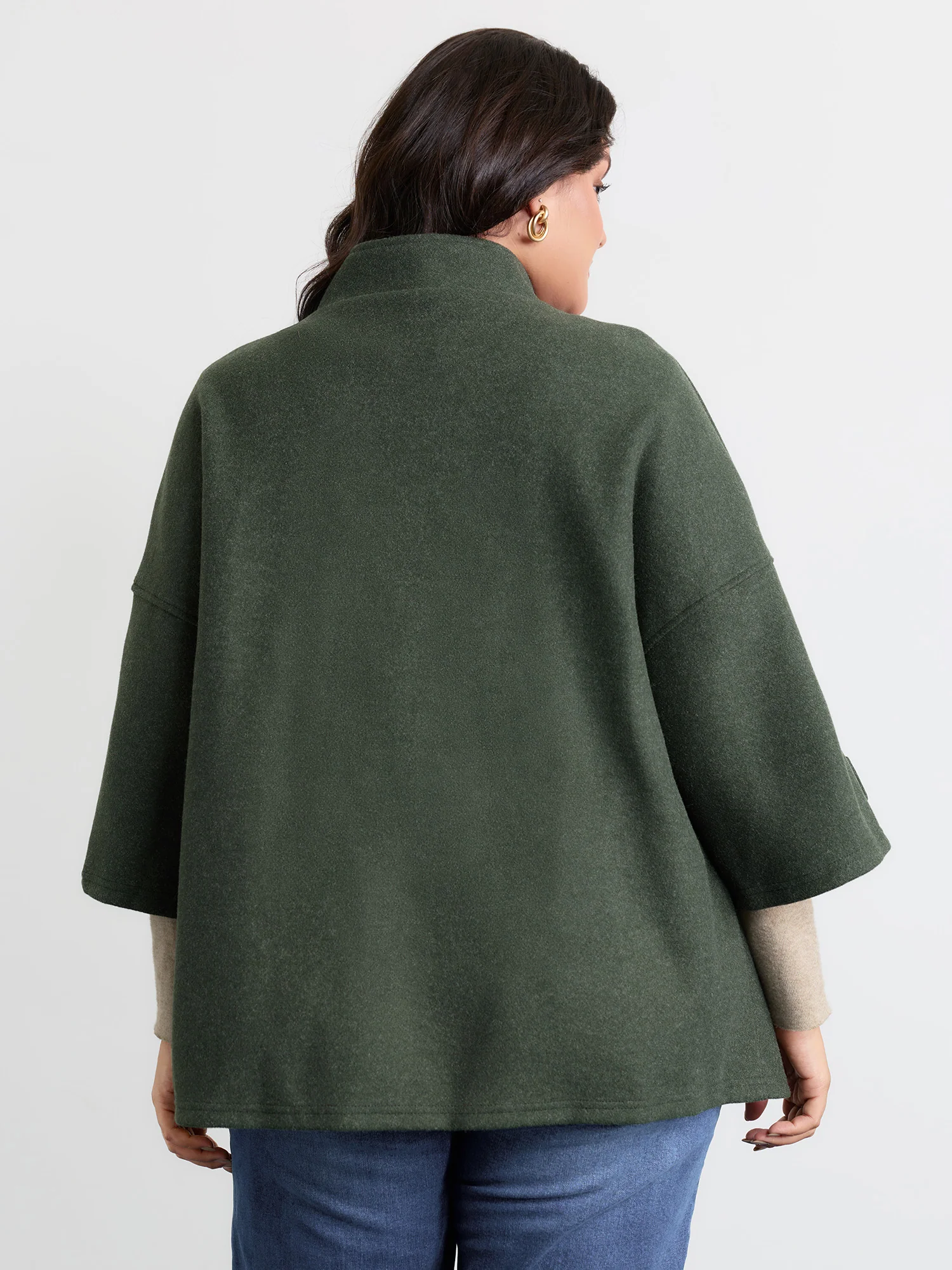 Rolled Button Sleeve Pockets Coat