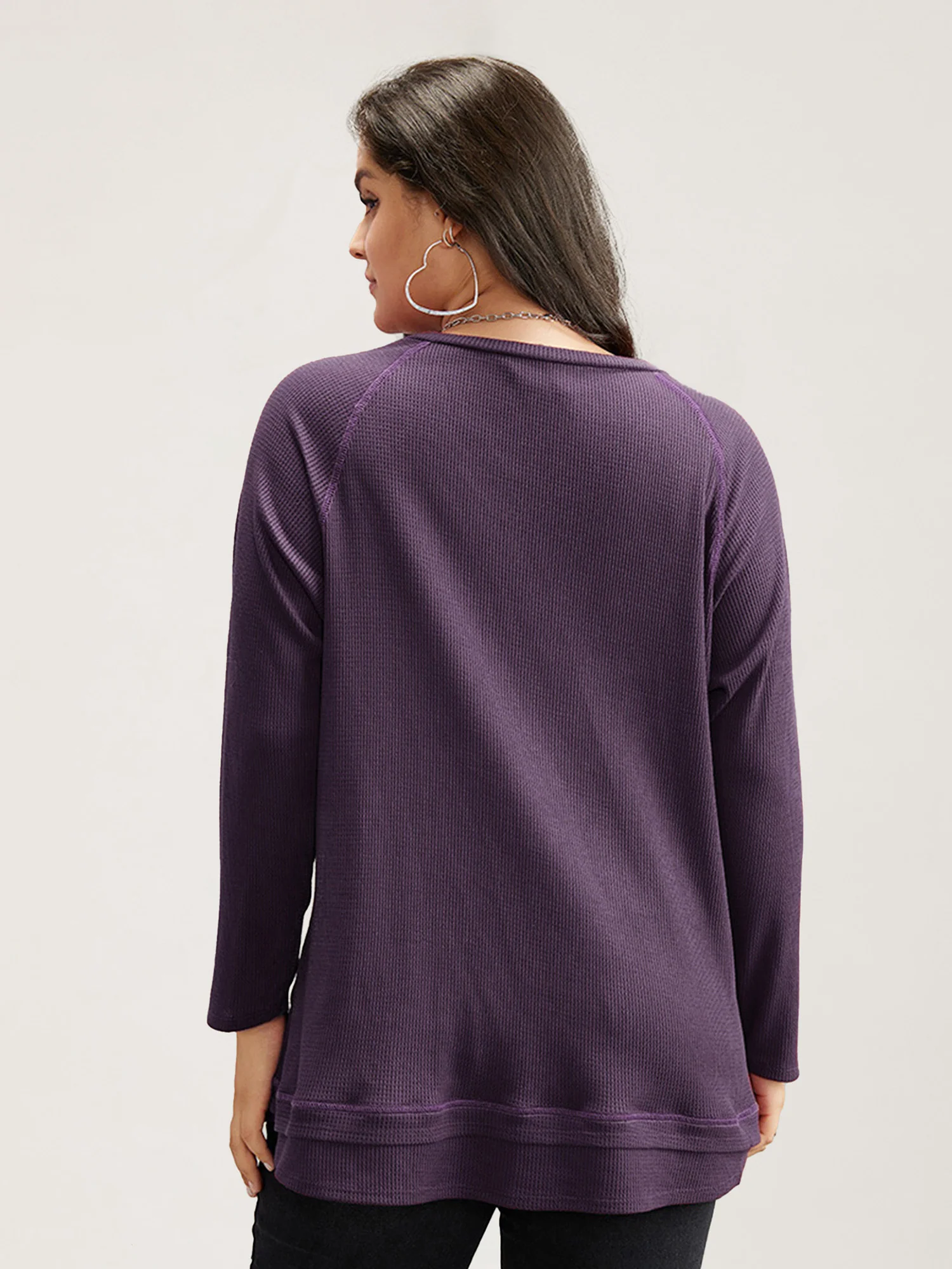Plain Textured Stitch Raglan Sleeve Sweatshirt