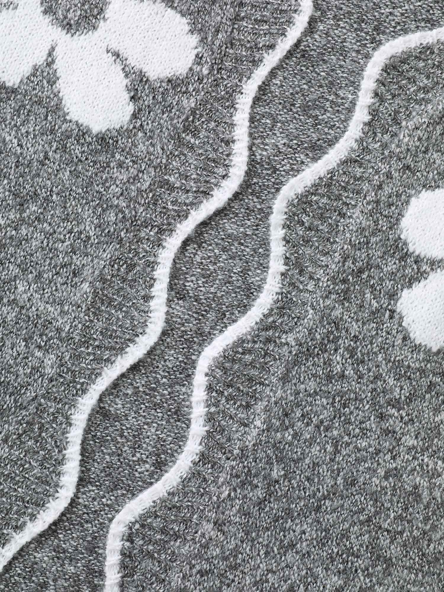 Floral Pattern Open-Front Knitted Cardigan