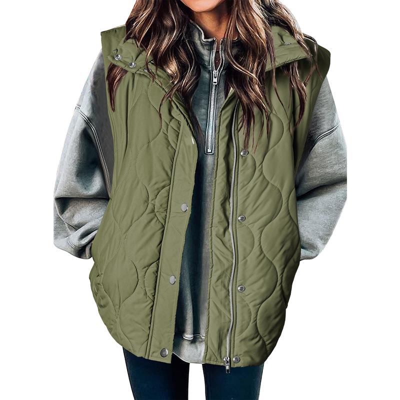 EVALESS Women's Casual Puffer Vest Oversize Lightweight Quilted Jacket Button Zip Up Stand Collar Sleeveless Jacket Coat Outerwear 2025 Fashion Womenswear Fall Winter Outfits