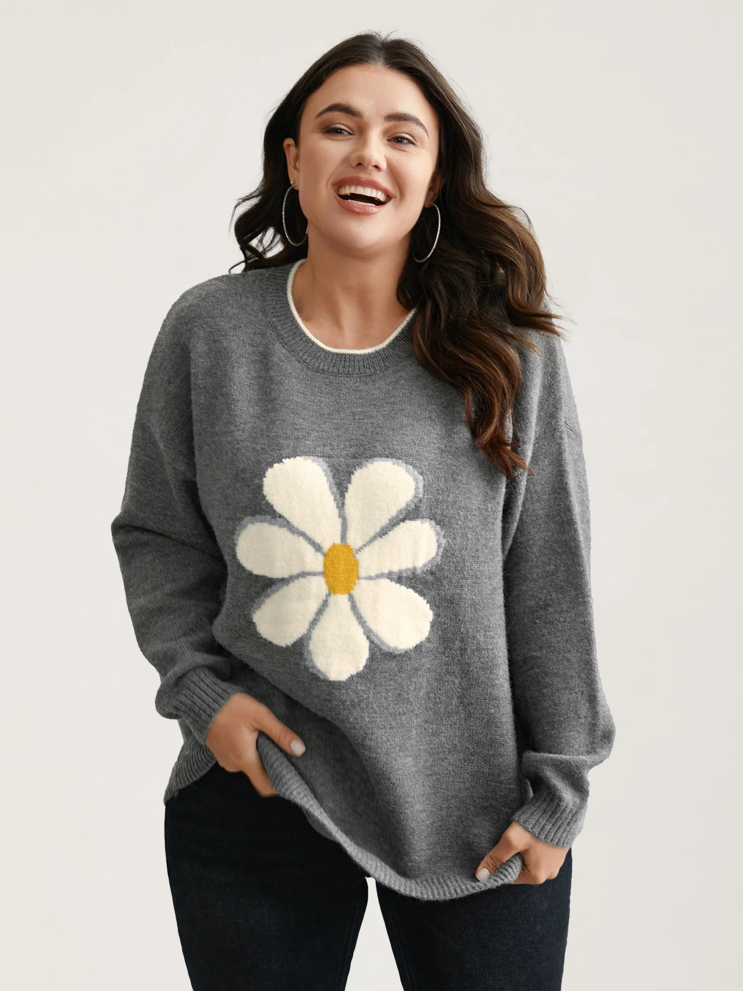 Floral Textured Crew Neck Pullover