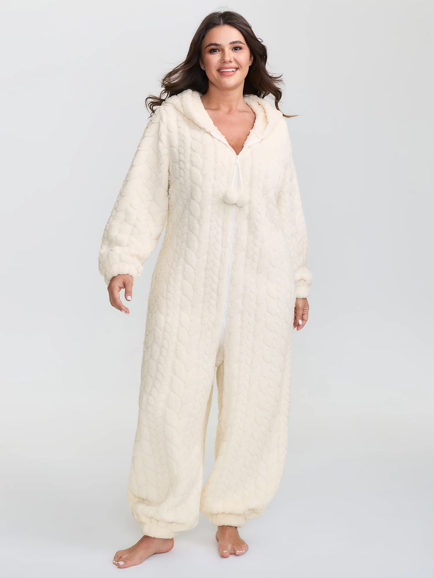 Fleece Zipper Hooded Sleep Jumpsuit