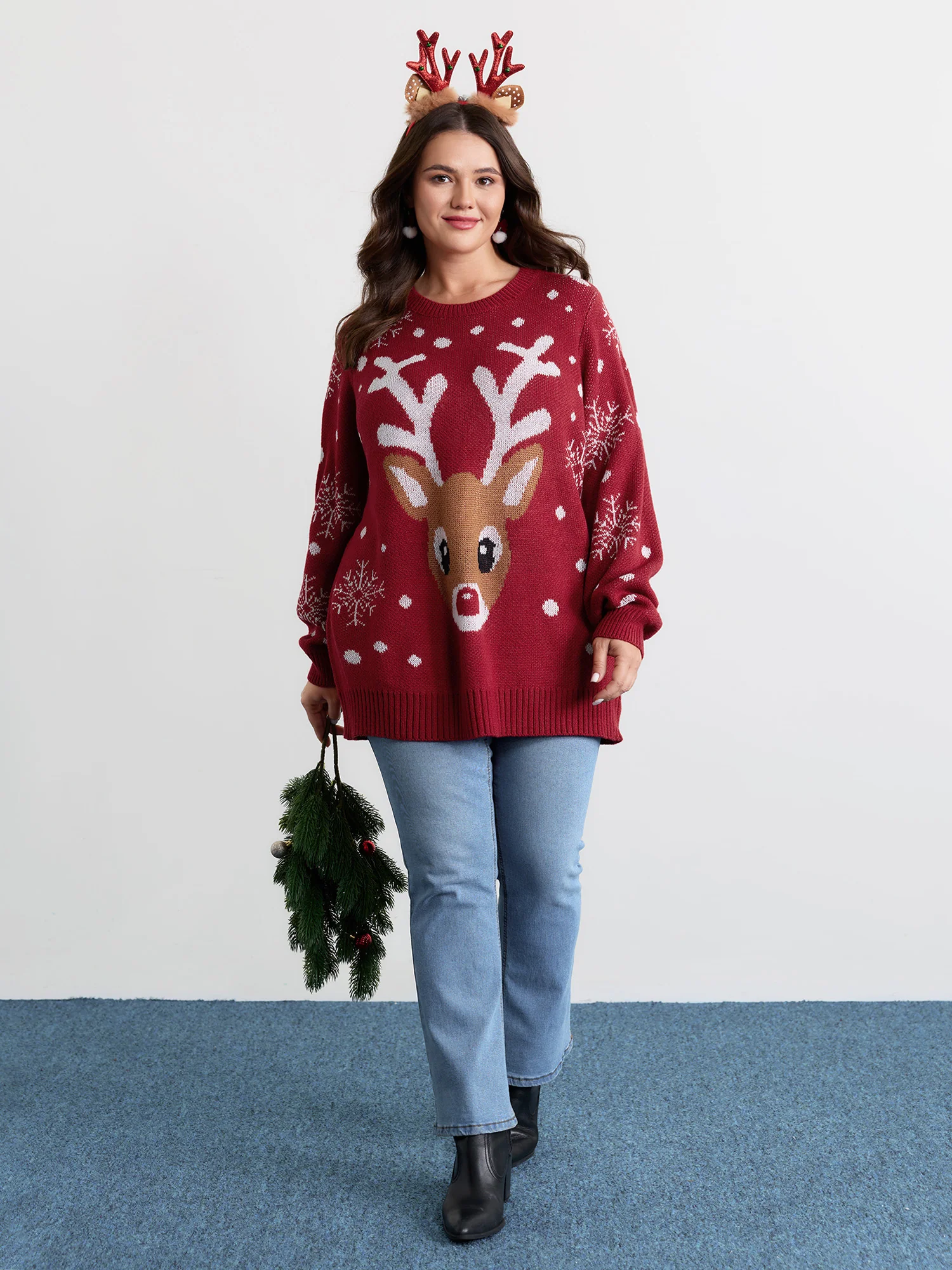 Deer Snowflake Pattern Jacquard Pullover