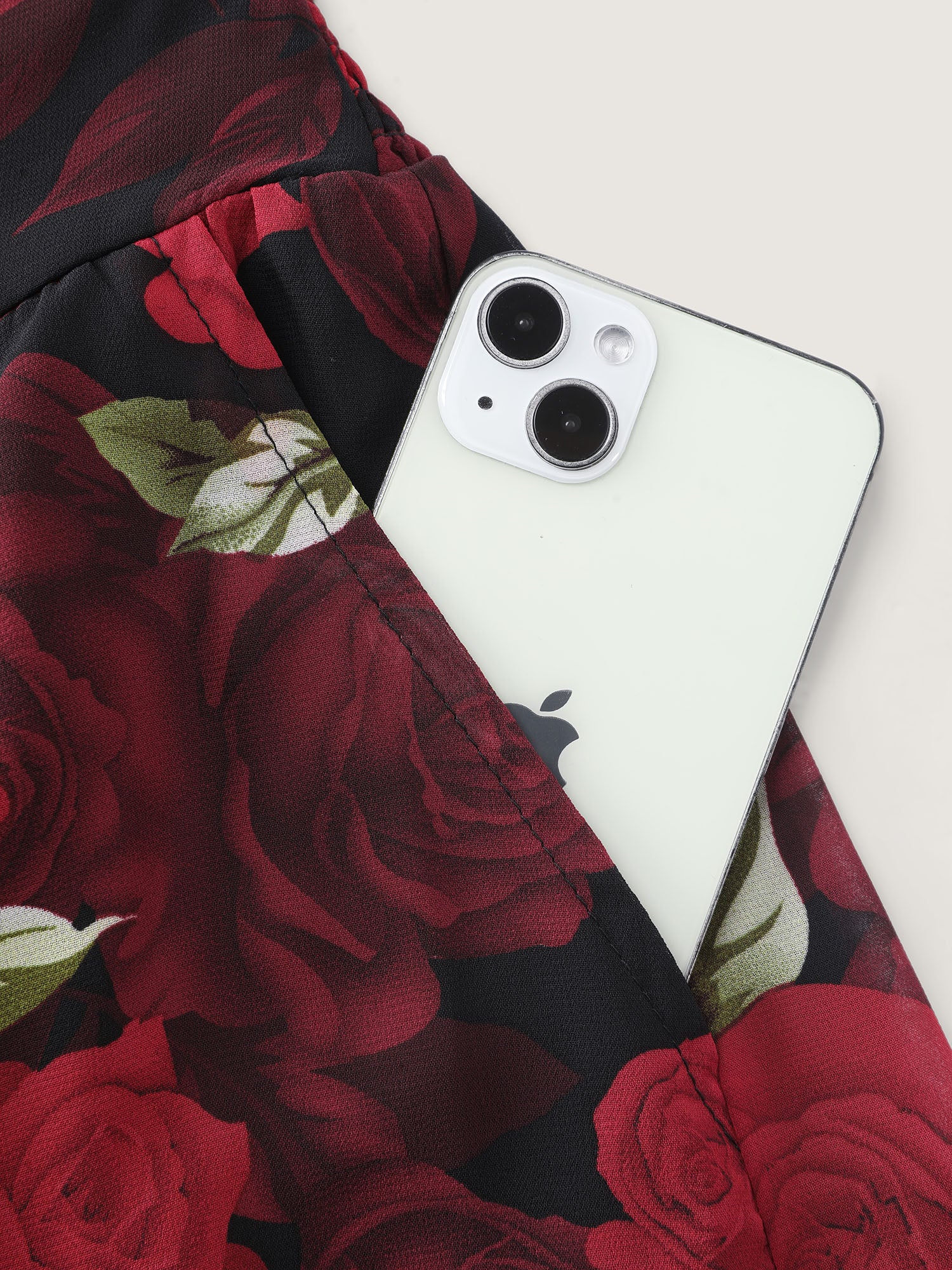 Large Flower Print Wide Waistband Midi Skirt