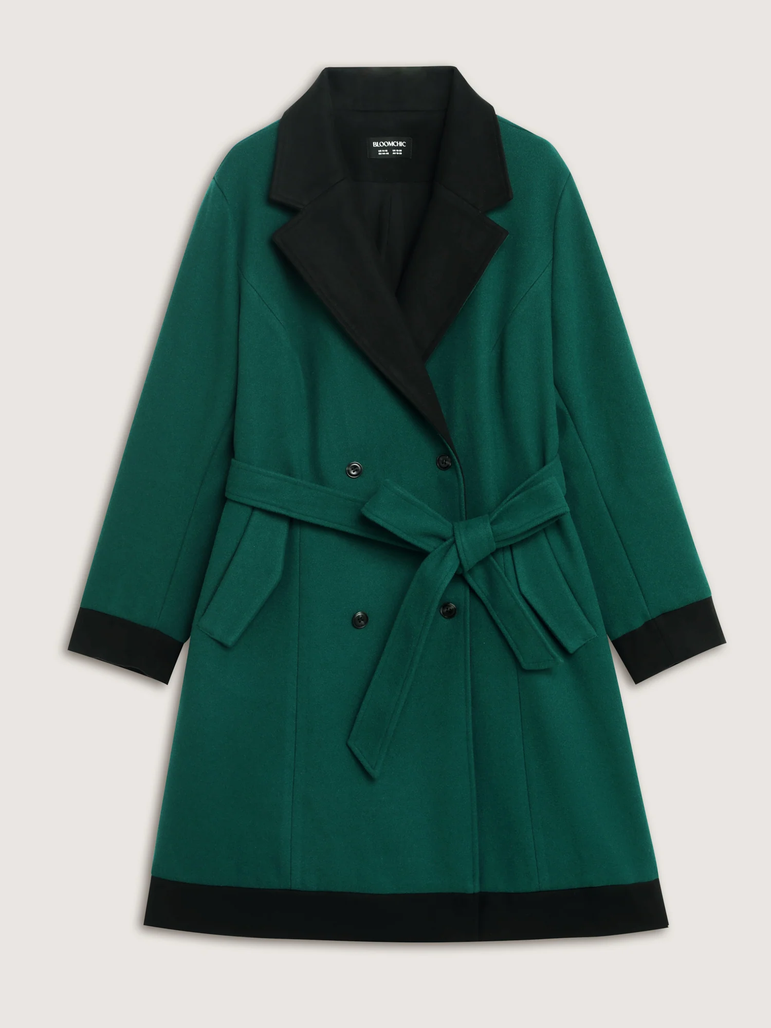 Color Contrast Belted Lined Coat