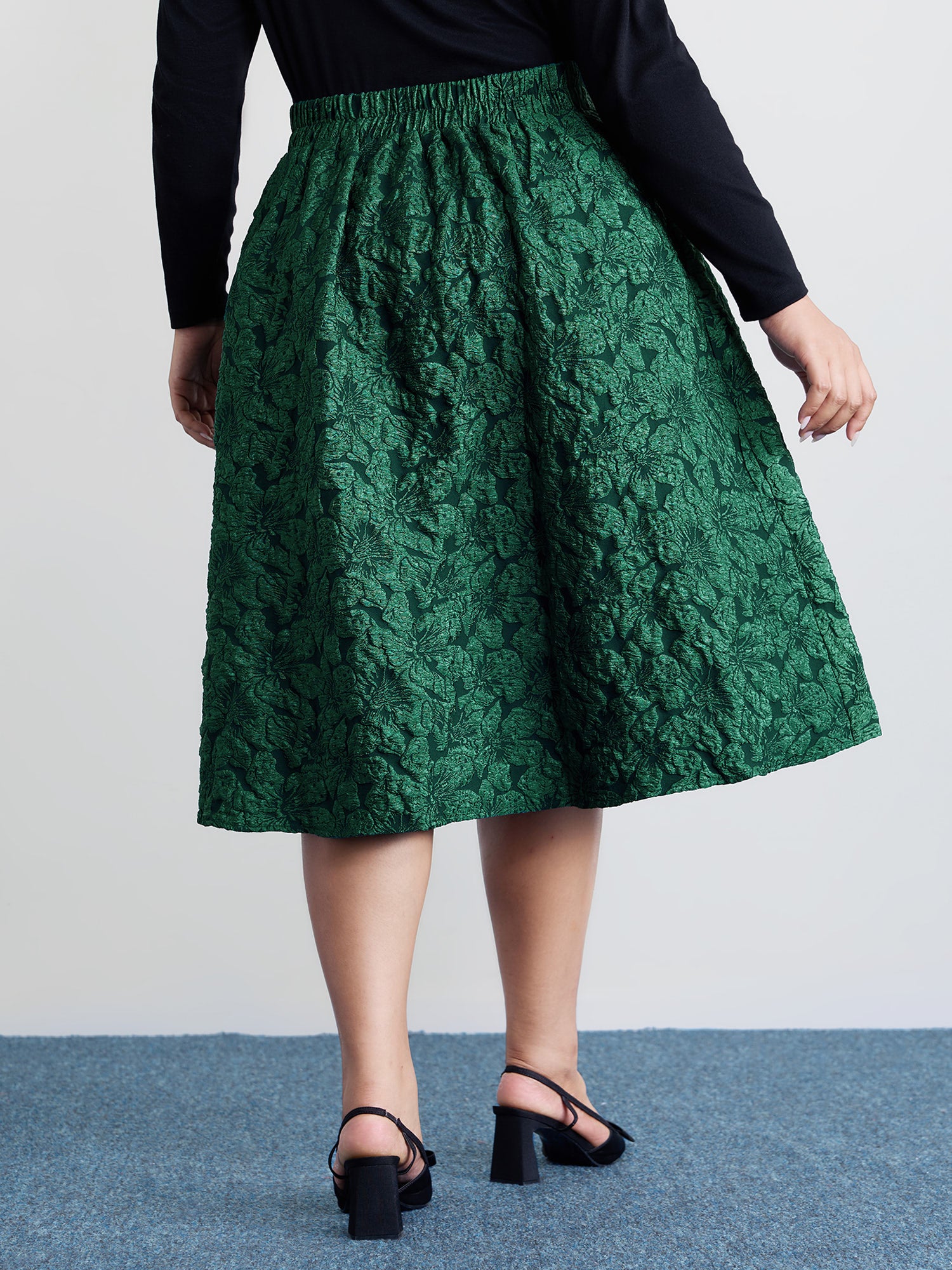 Floral Jacquard Pleated Midi Skirt
