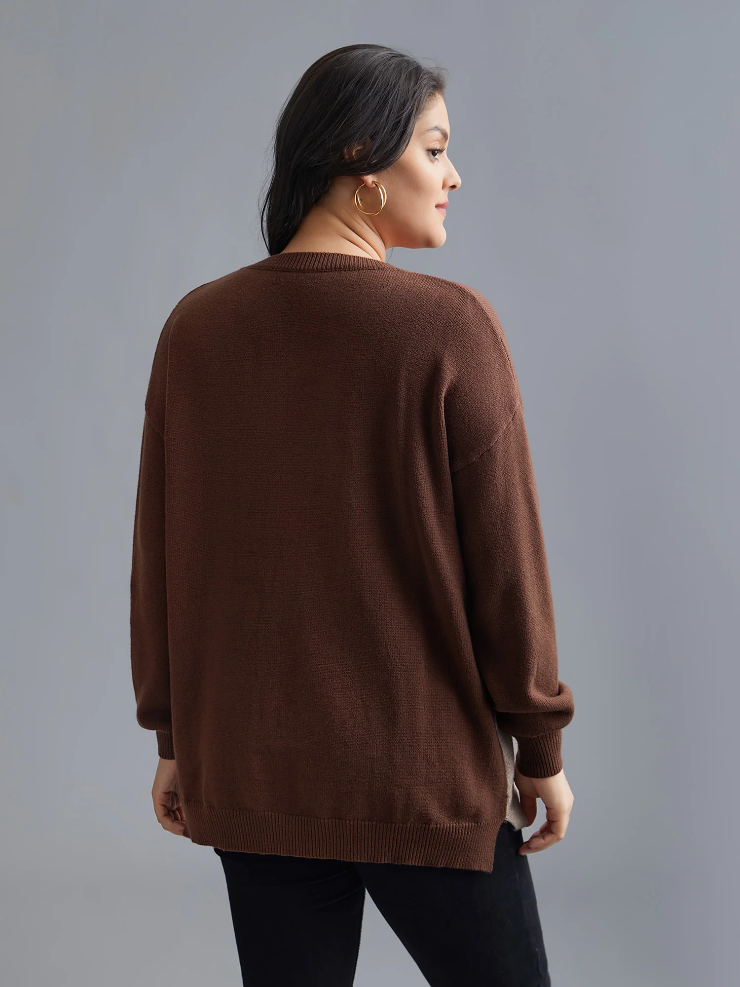 Cat Contrast Drop Shoulder Pullover