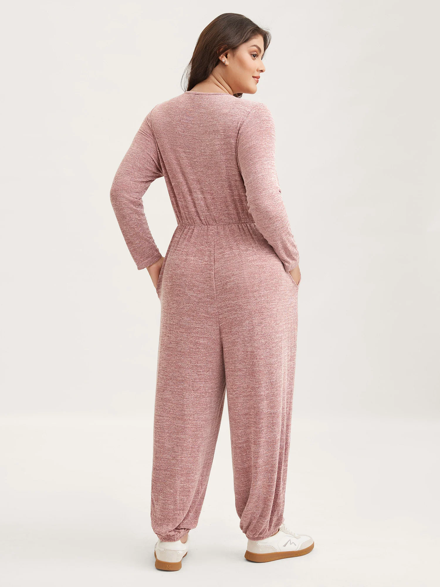 Elastic Waist Overlap Collar Lounge Jumpsuit