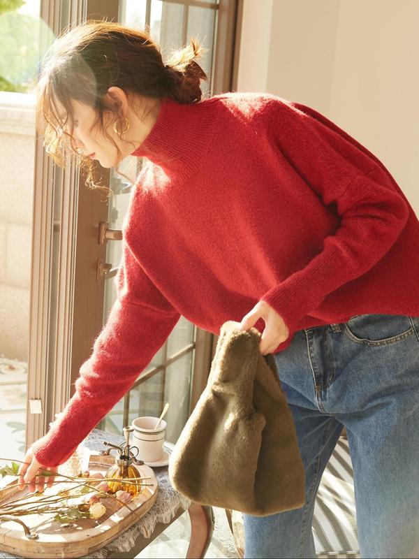 🔥Last day promotion⚡Autumn Winter Women's Knit Sweater High Neck Loose Casual French Style Elegant Simple Solid Color Pullover Long Sleeve Top
