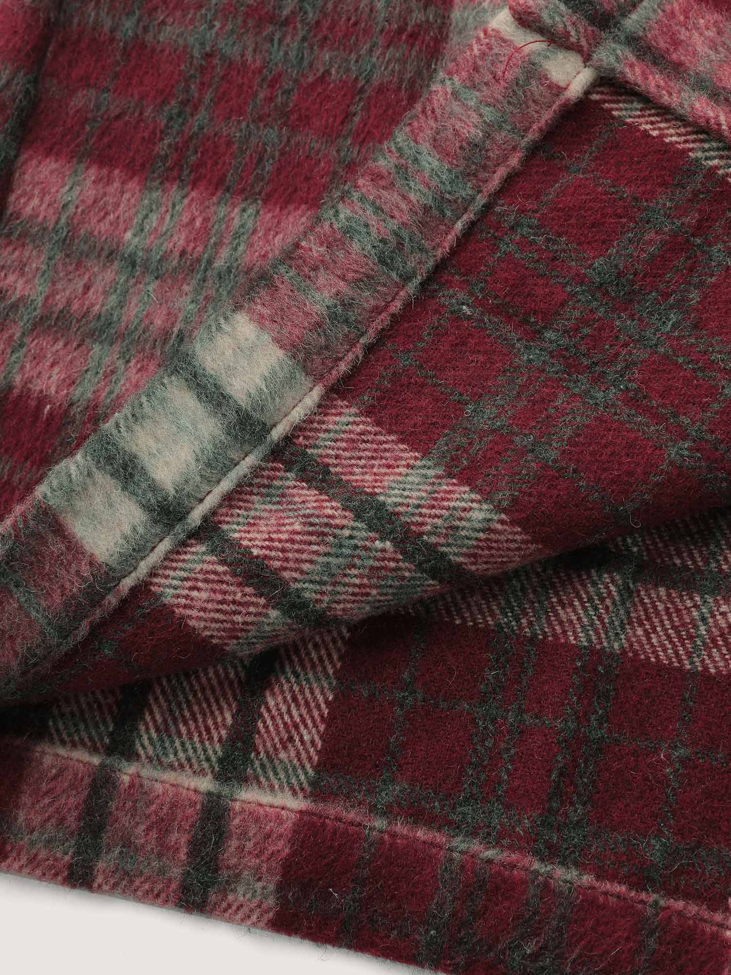 Plaid Fleece Hooded Button Coat