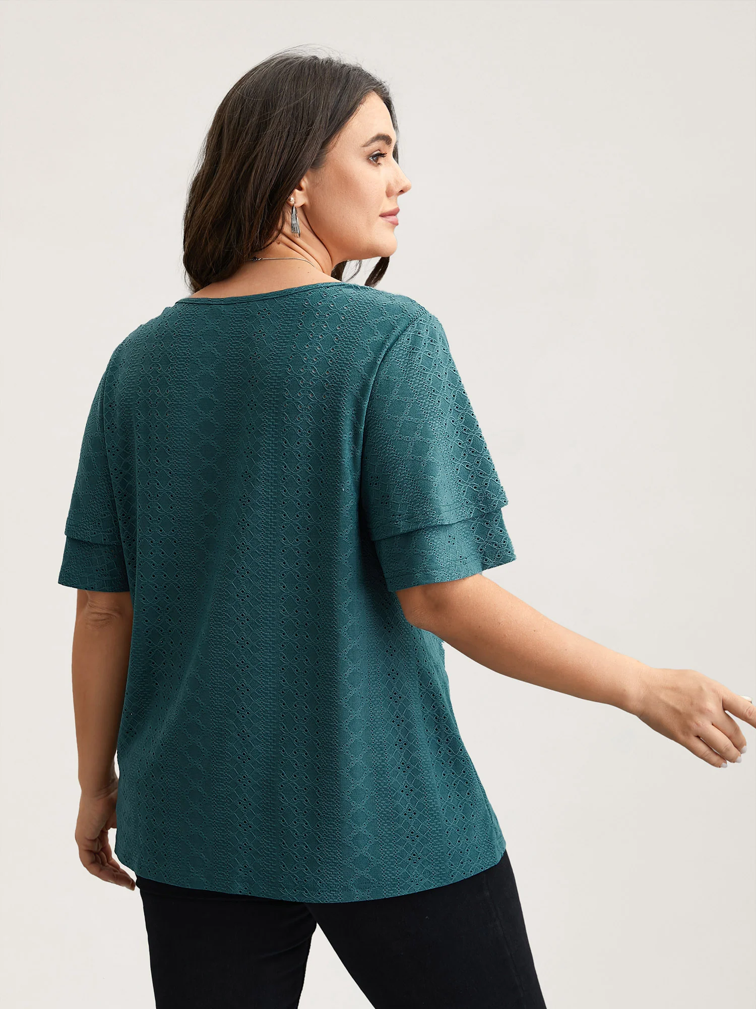 Jacquard Textured Lotus Leaf Sleeve Top