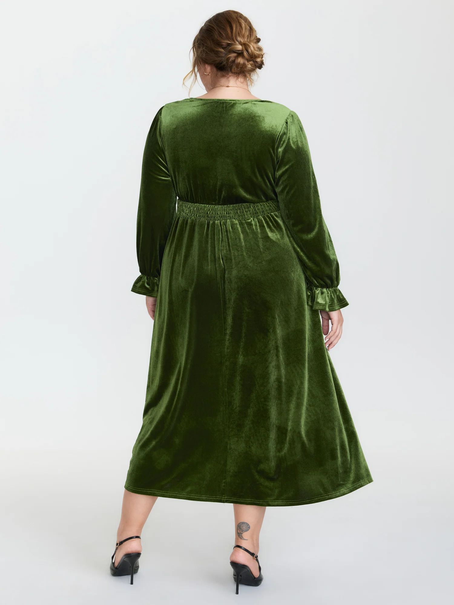 Velvet Triangular Shirred Waist Maxi Dress