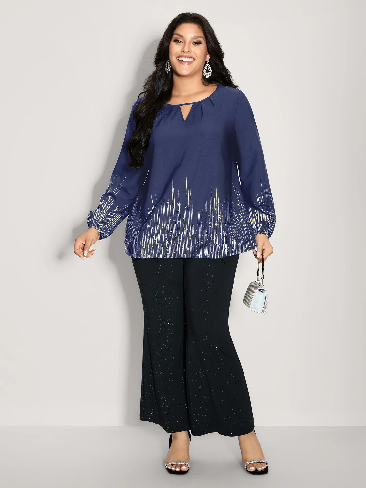 Shimmery Cut-Out Neck Blouse