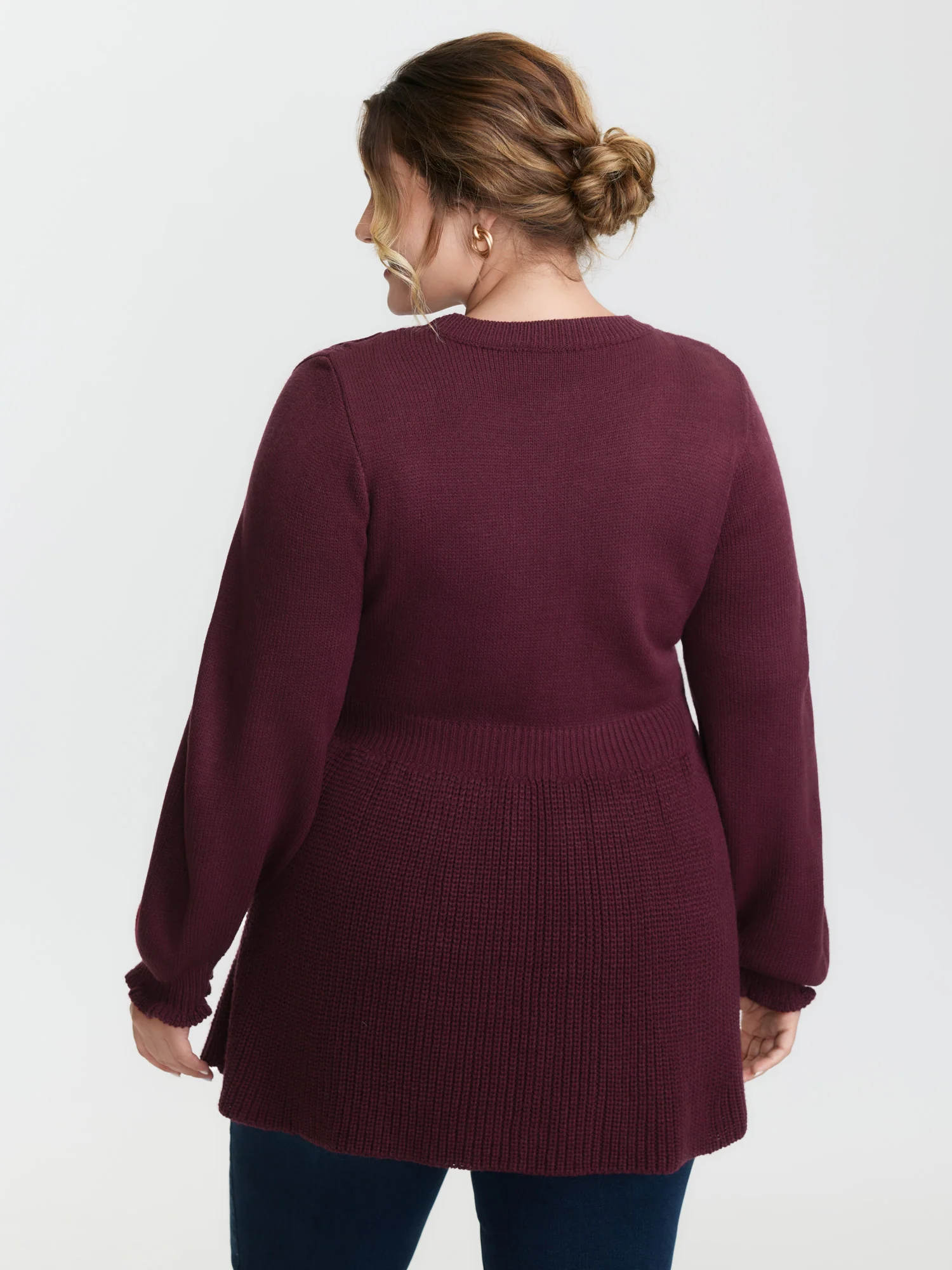 Textured Ruffled Lantern Sleeve Pullover