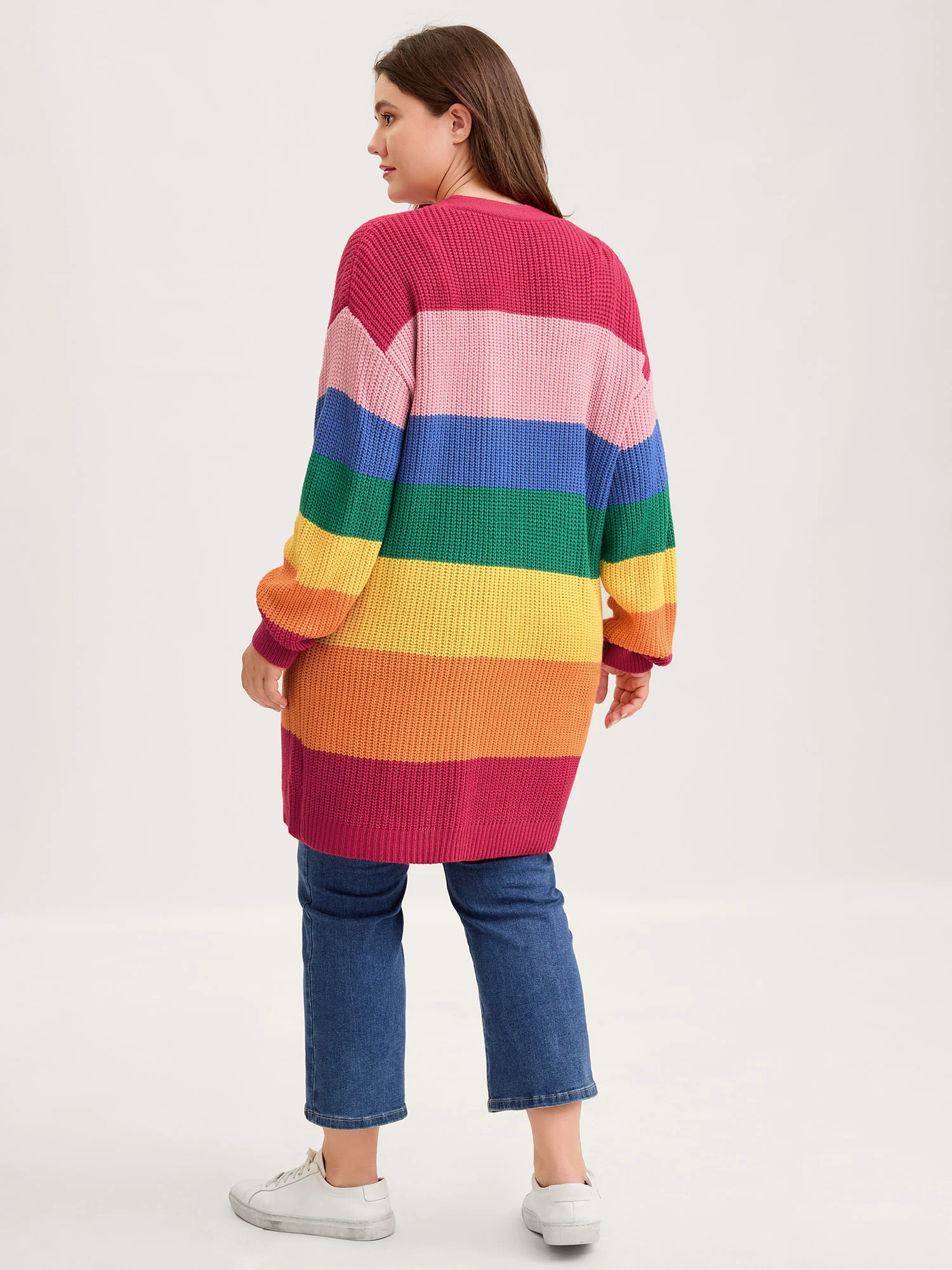 Colorblock Contrast Texture Button Cardigan