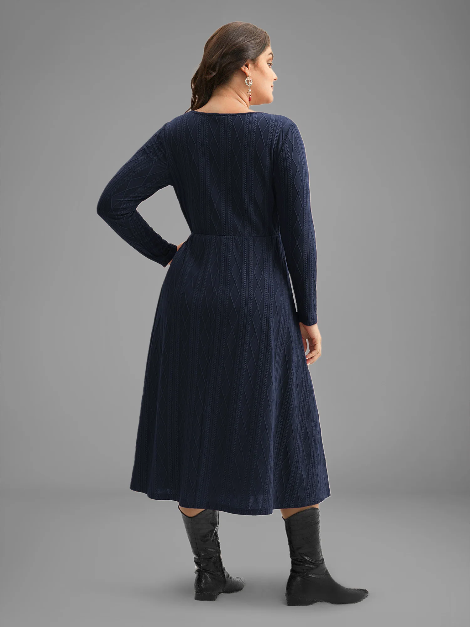 Textured Knit Fit-And-Flare Midi Dress