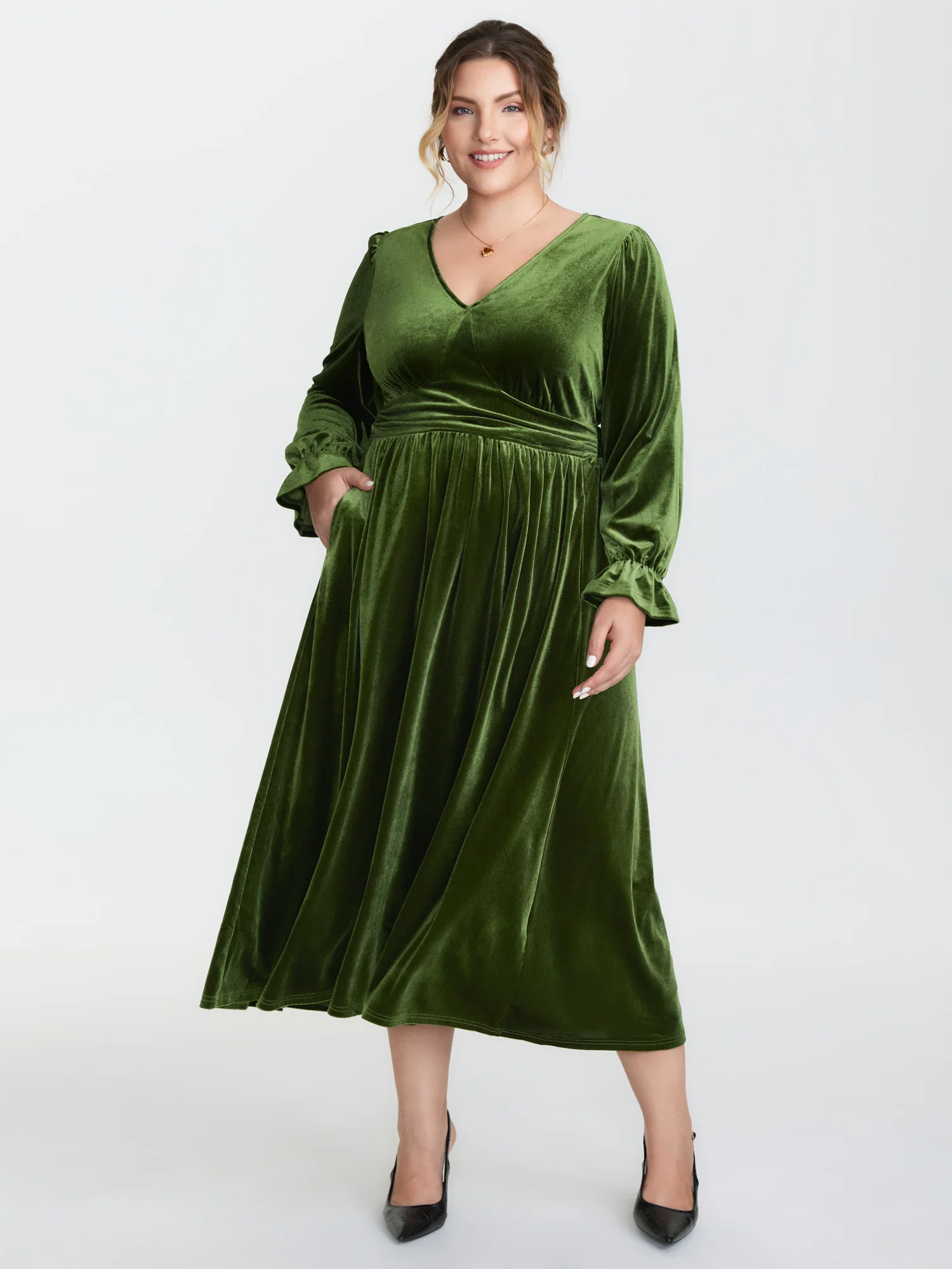 Velvet Triangular Shirred Waist Maxi Dress