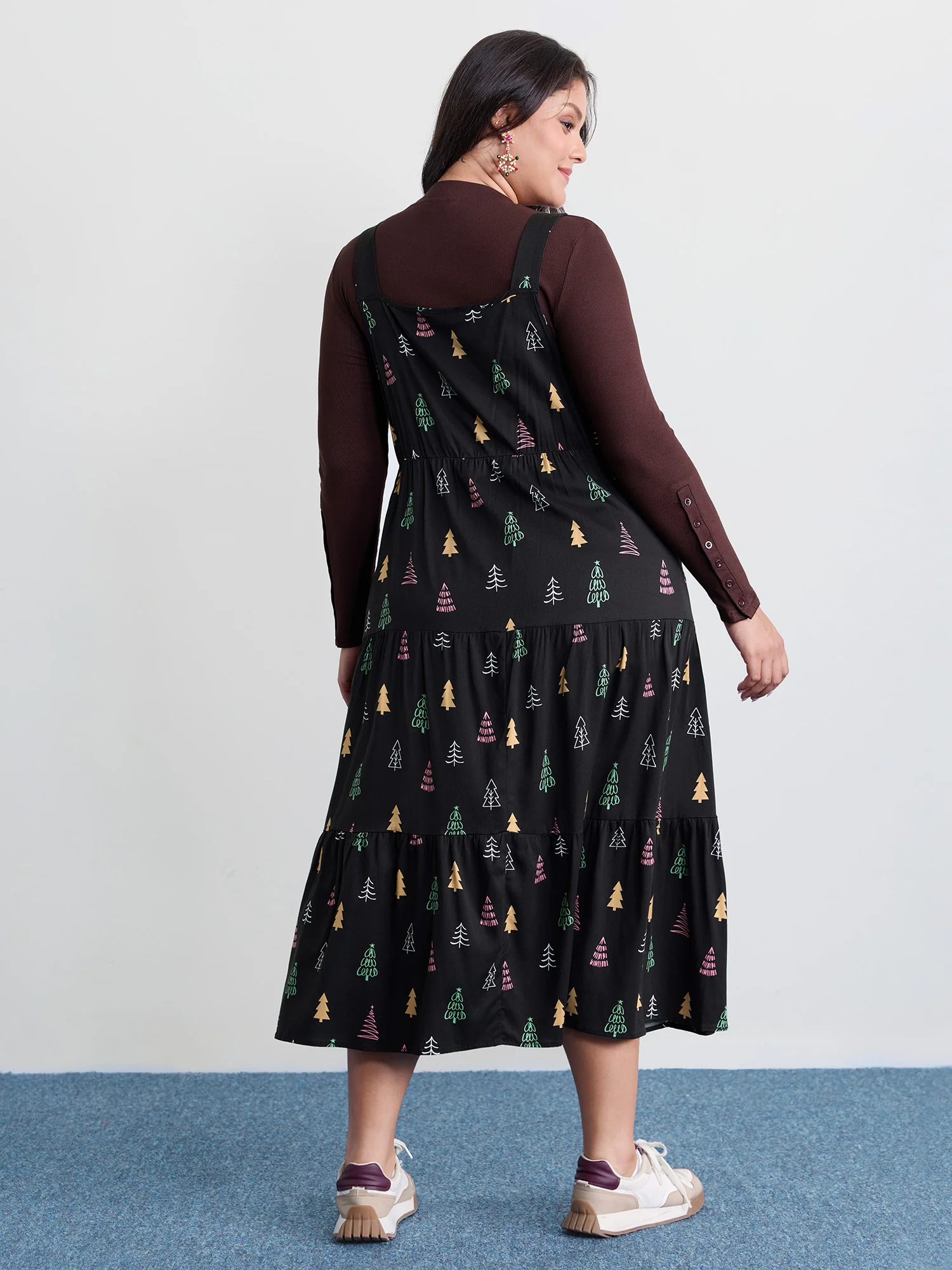 Holiday Tree Rayon Pockets Midi Dress