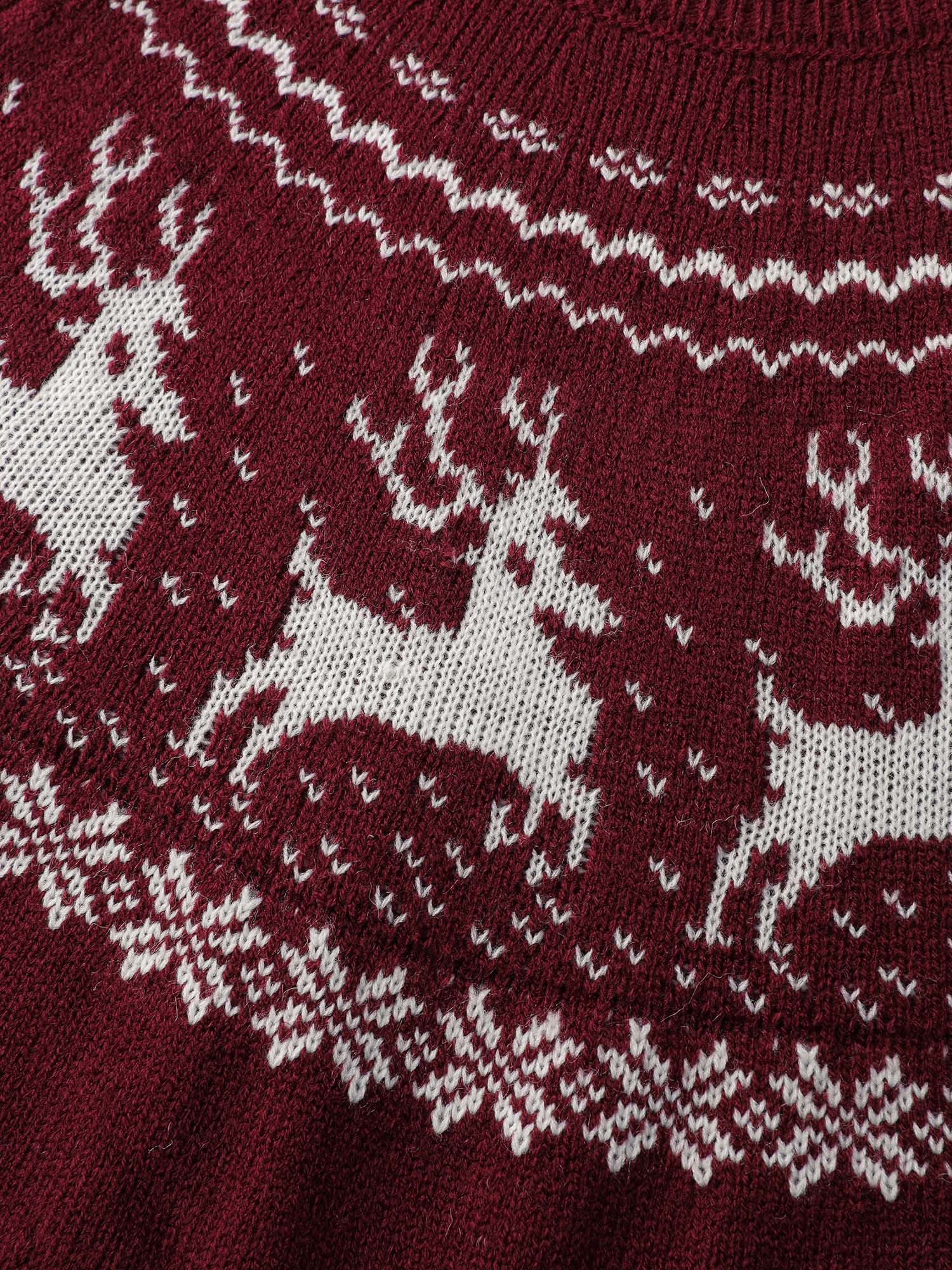 Reindeer Print Cinched-Waist Sweater Midi Dress