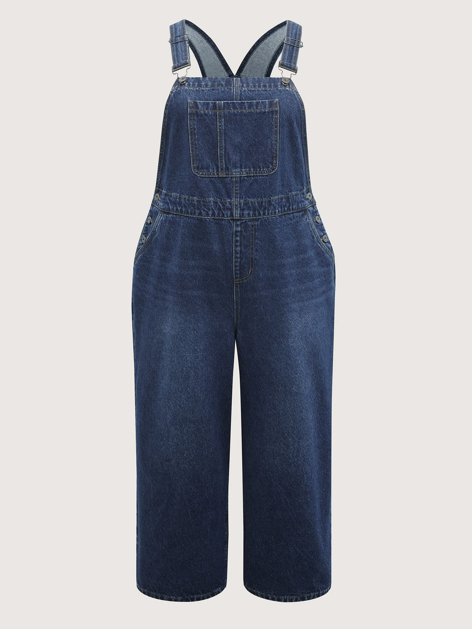 Cotton Relaxed-Fit Side Button Overall Denim Jumpsuit
