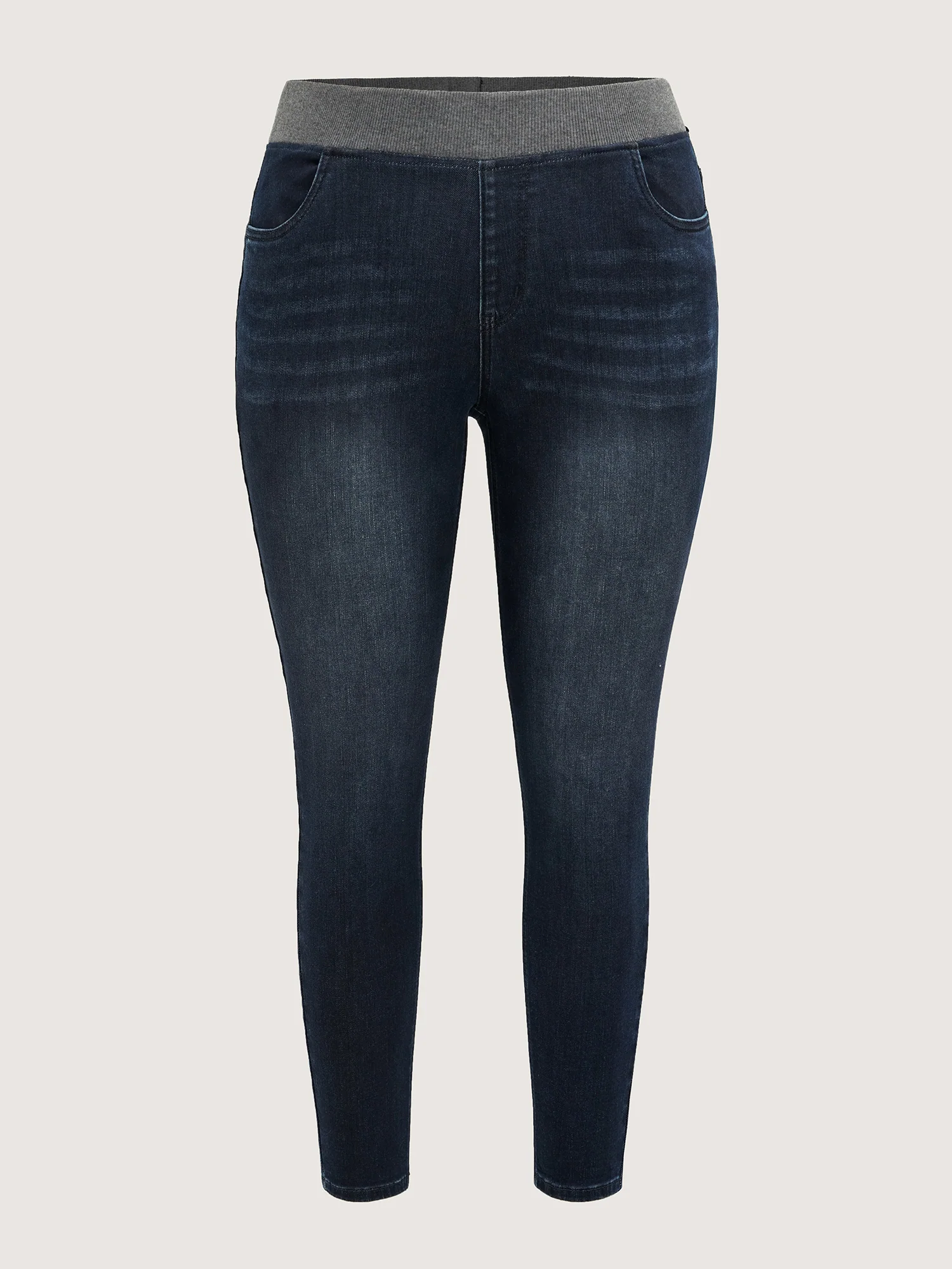 Stretchy Whiskered Waist Skinny Knit Jeans