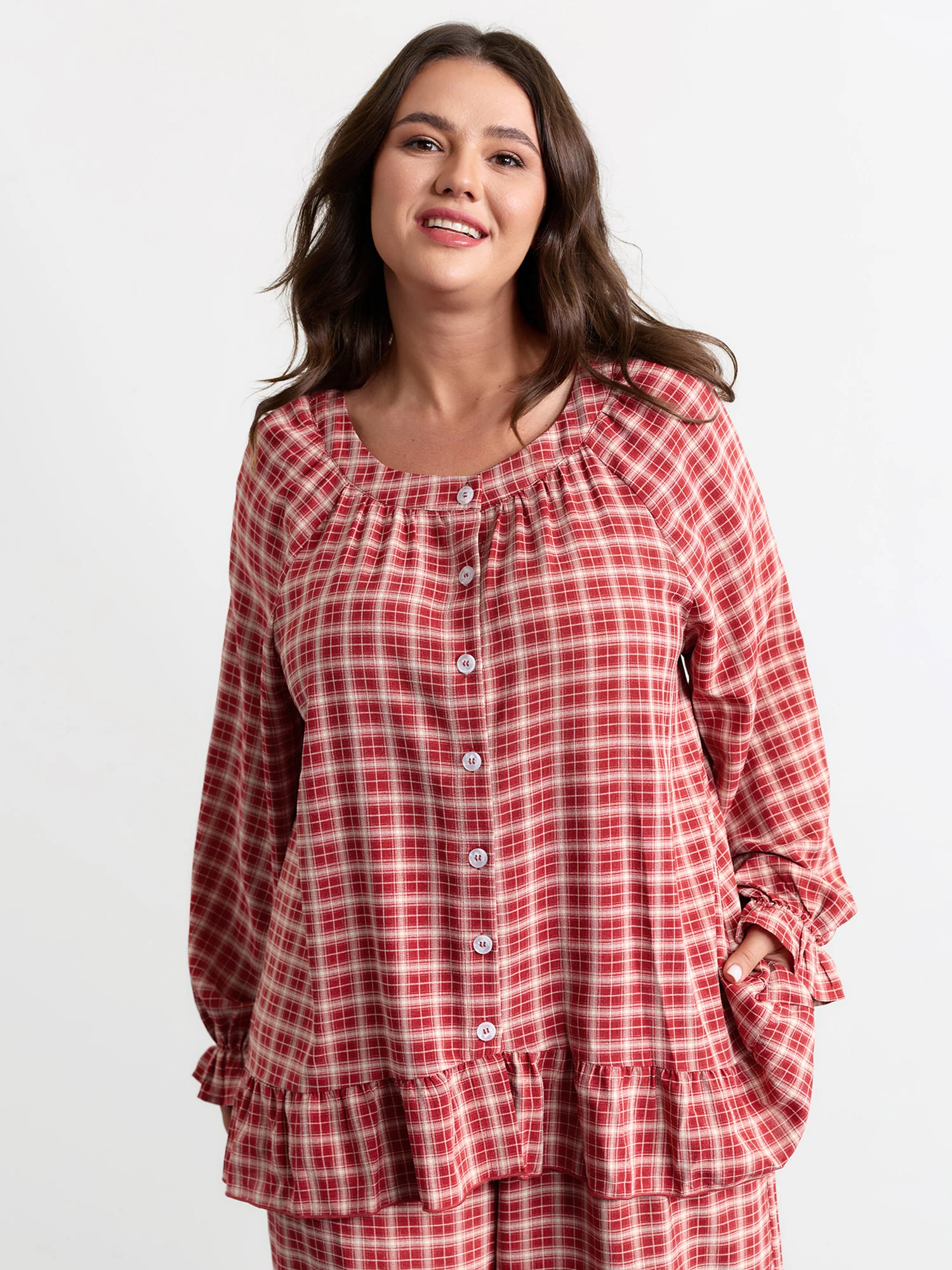 Gingham Ruffled Hem Loungewear Set
