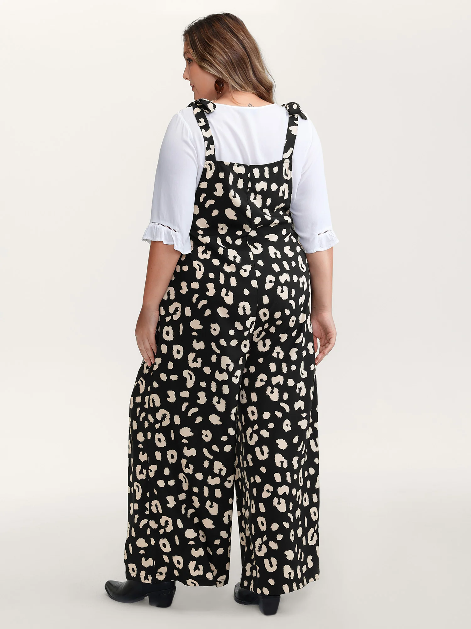 Leopard Print Shirred Shoulder Ties Jumpsuit