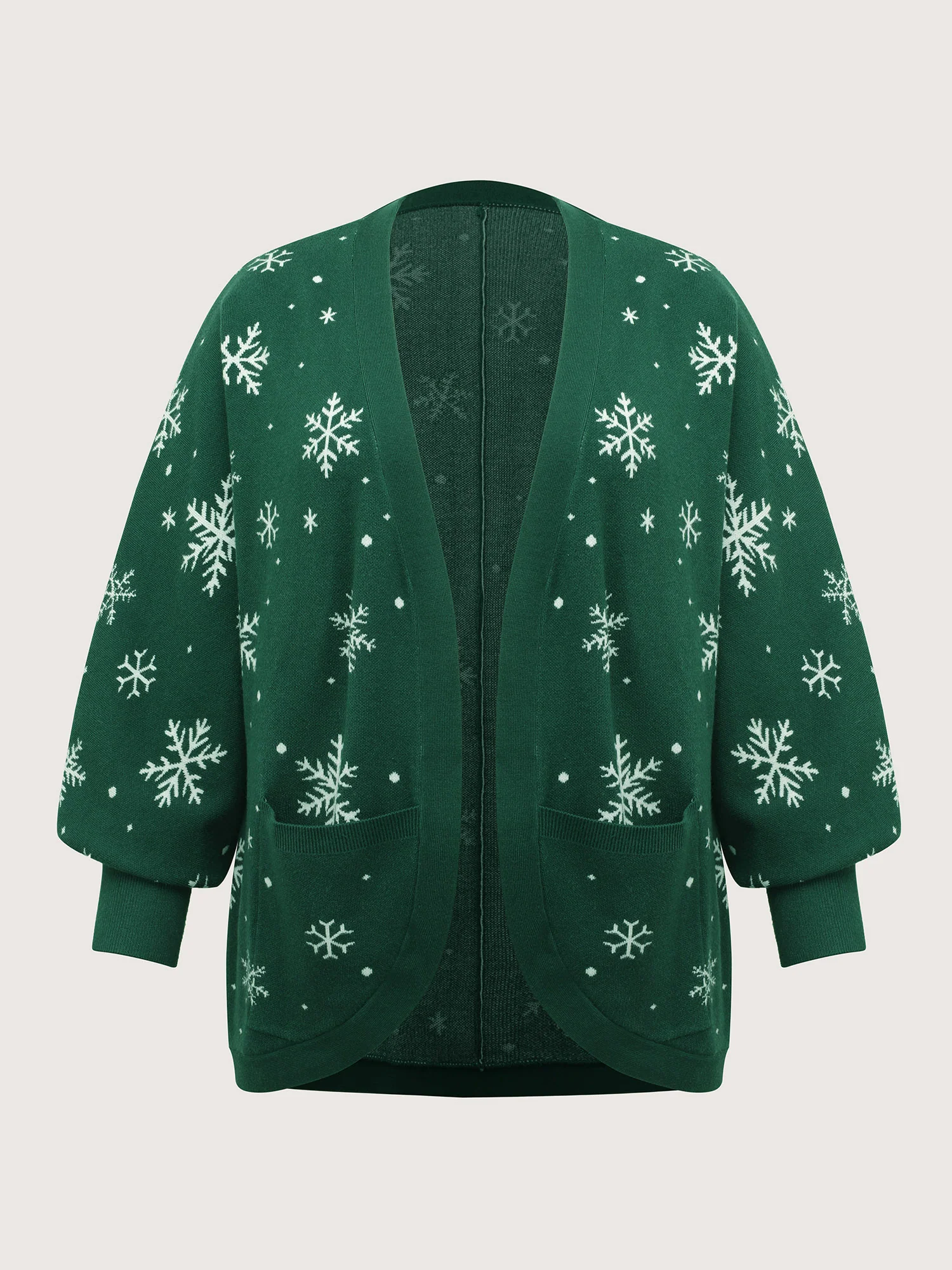 Snowflake Pattern Pockets Curvy Hem Knit Cardigan