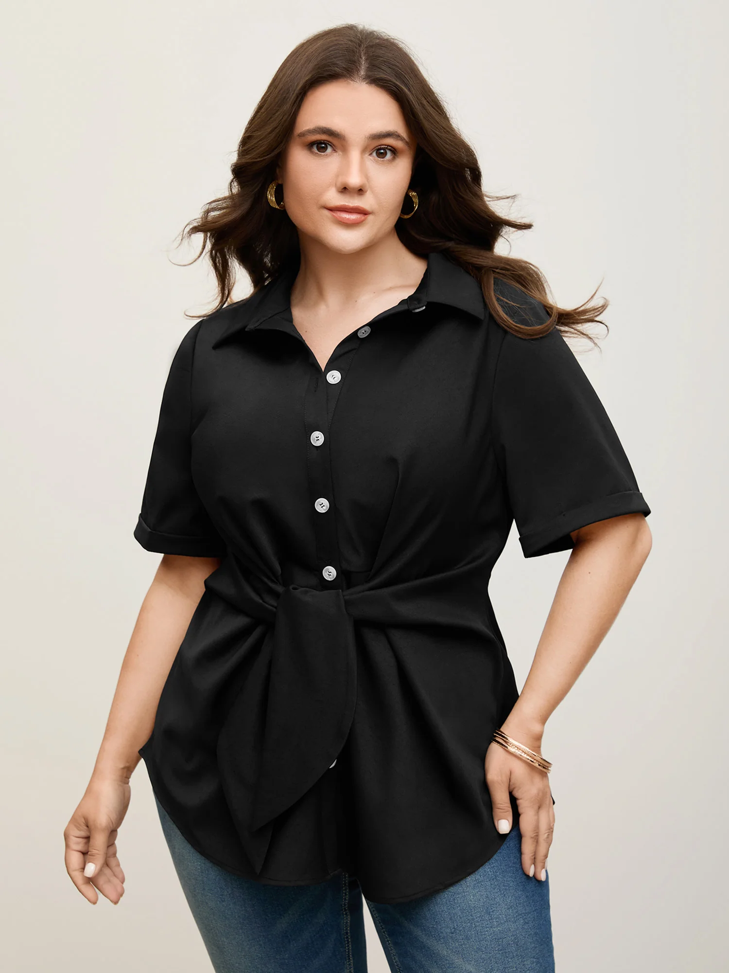 Knotted Front Asymmetrical Hem Blouse