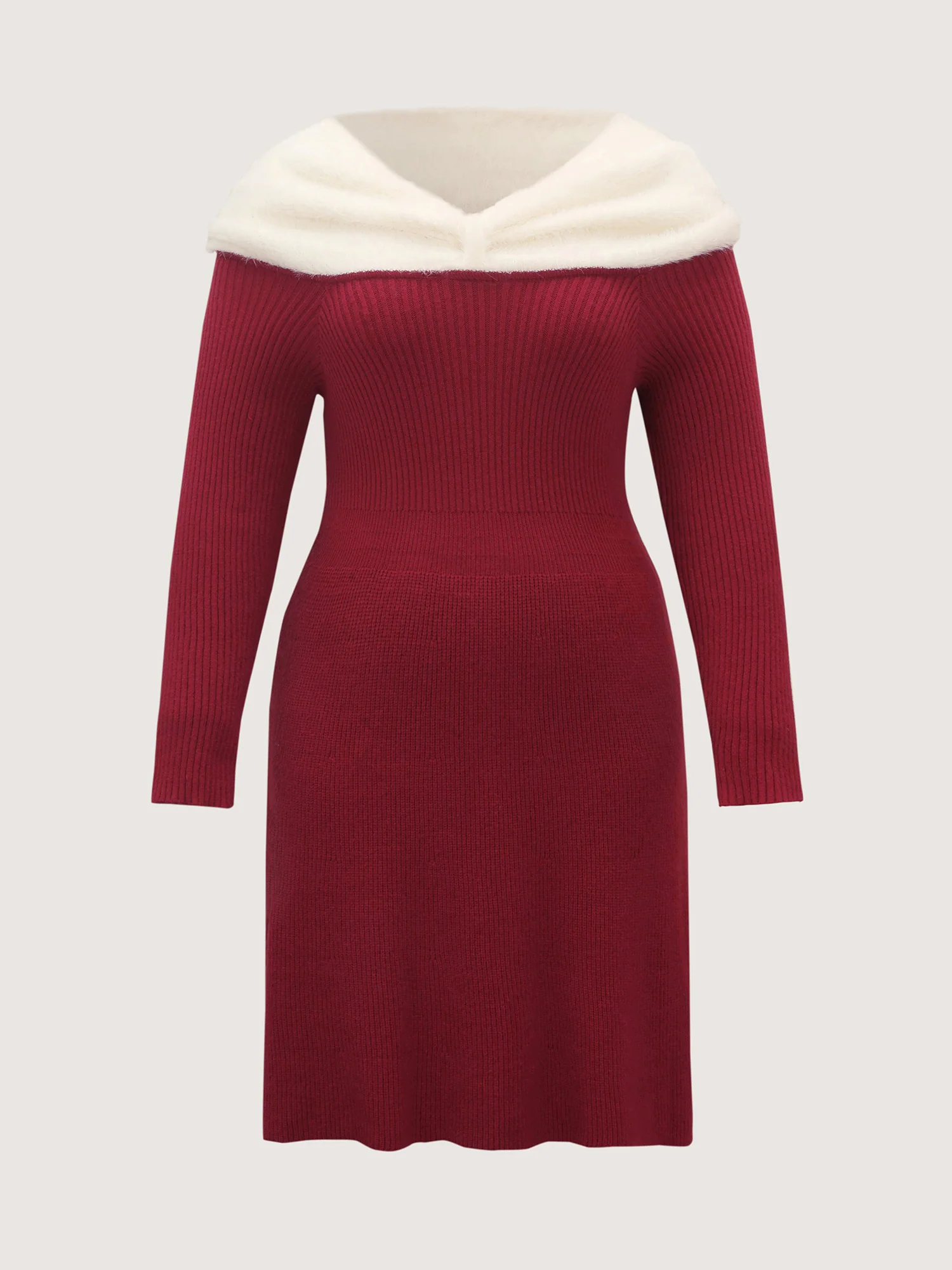 Fuzzy Off-Shoulder Color Block Sweater Dress