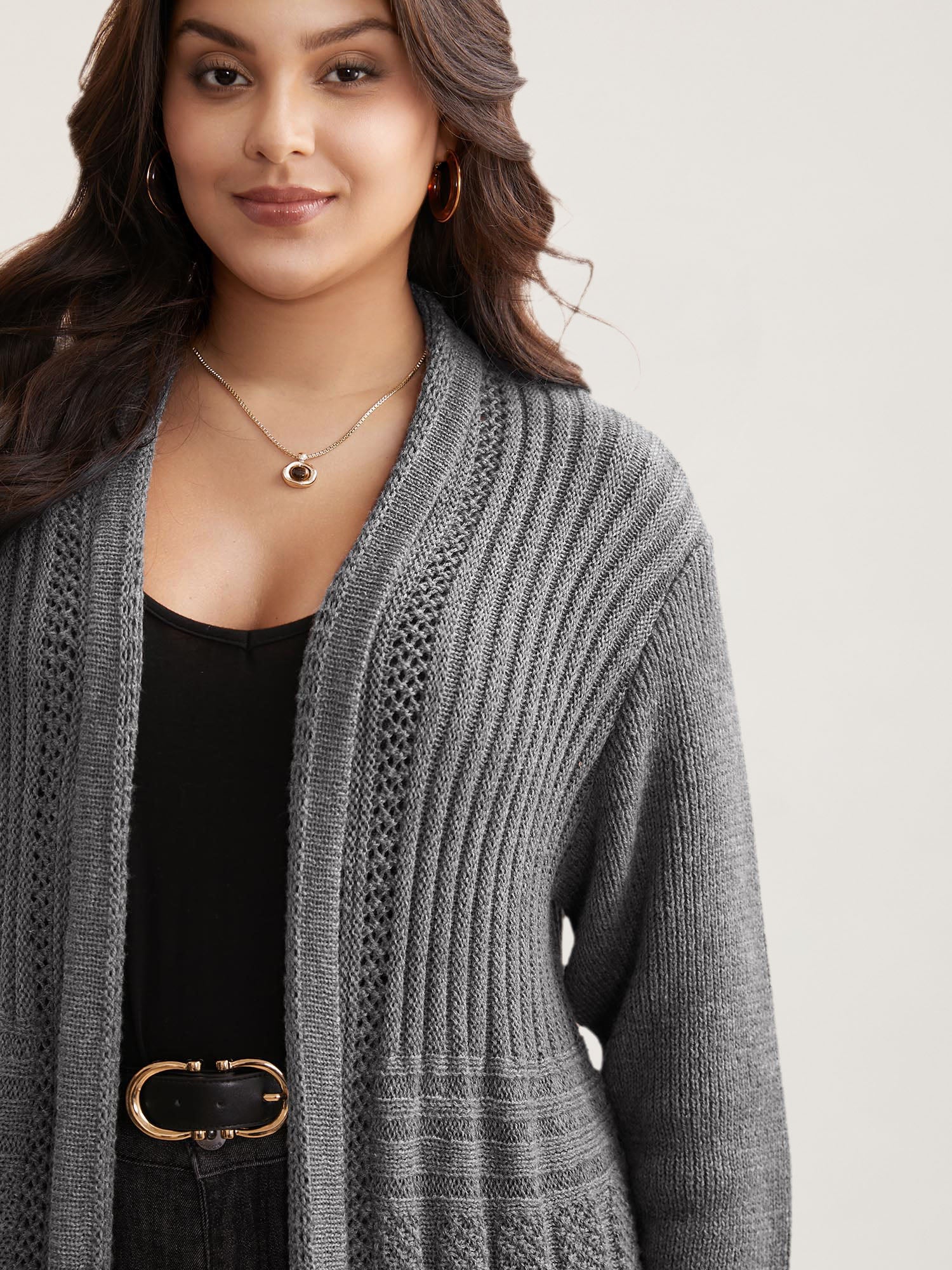 Plain Textured Kimono Collar Cardigan