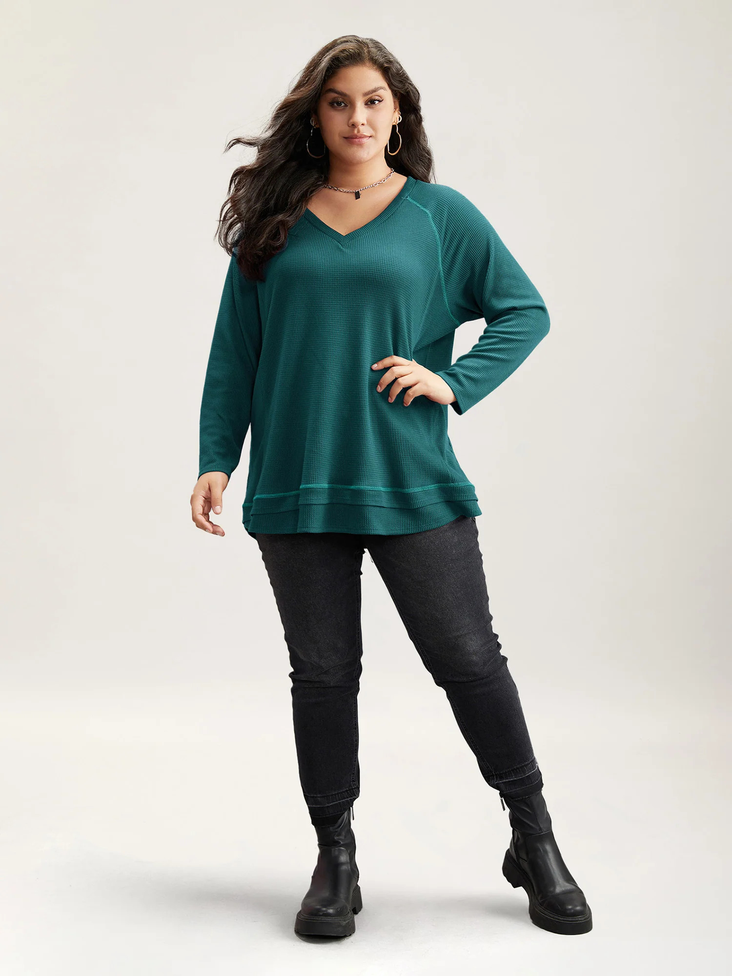 Plain Textured Stitch Raglan Sleeve Sweatshirt