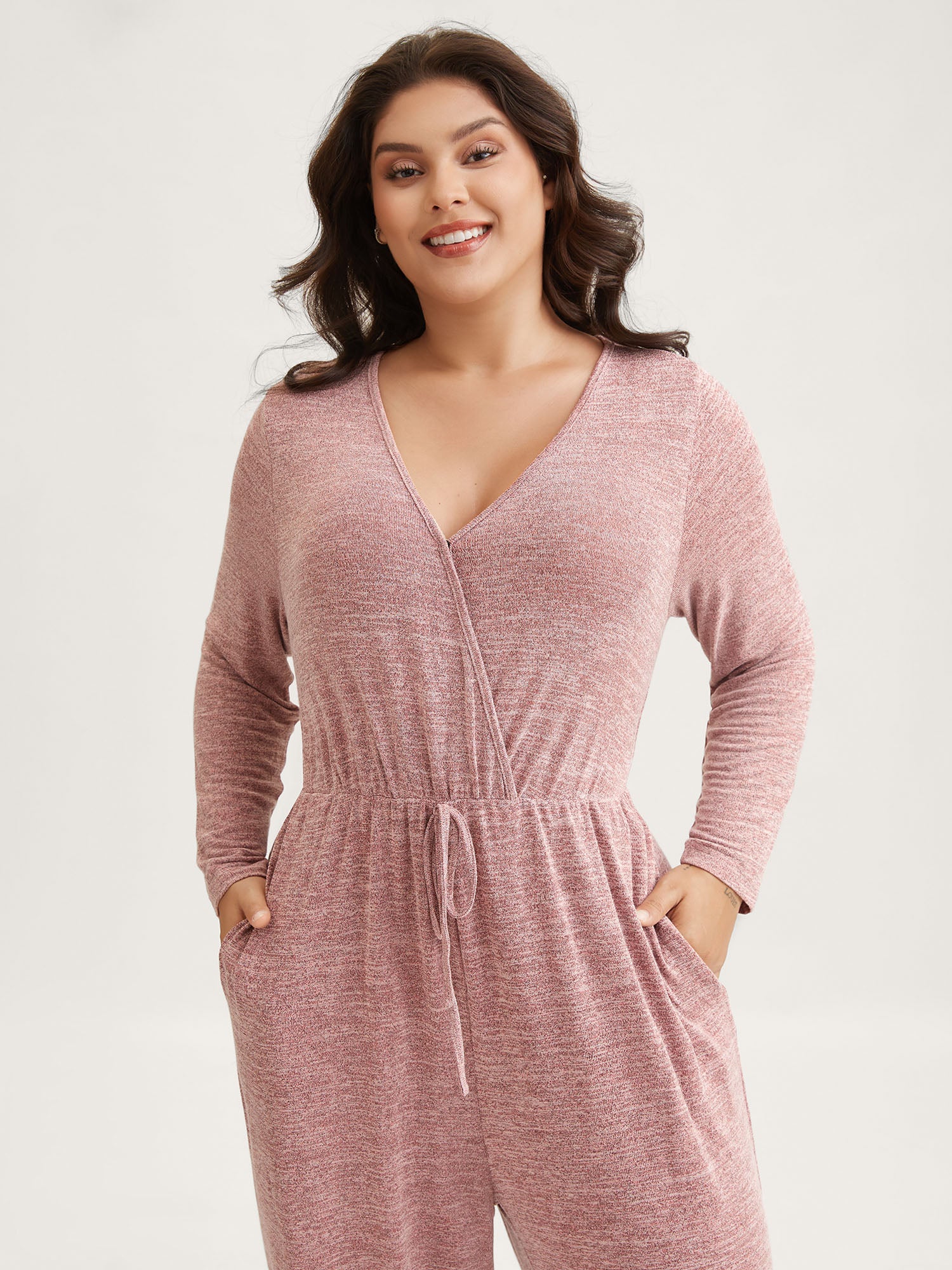 Elastic Waist Overlap Collar Lounge Jumpsuit