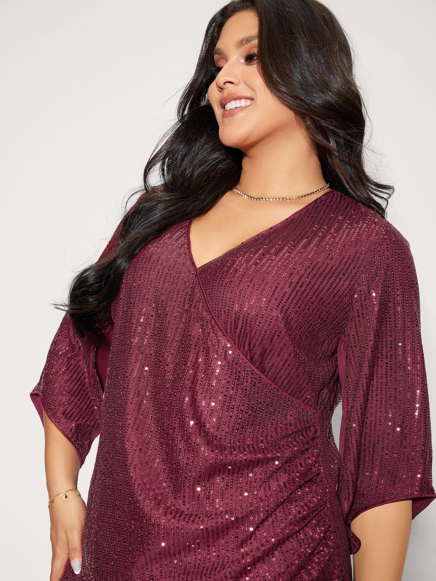 Shimmery Sequin Gathered Flared Sleeve Blouse