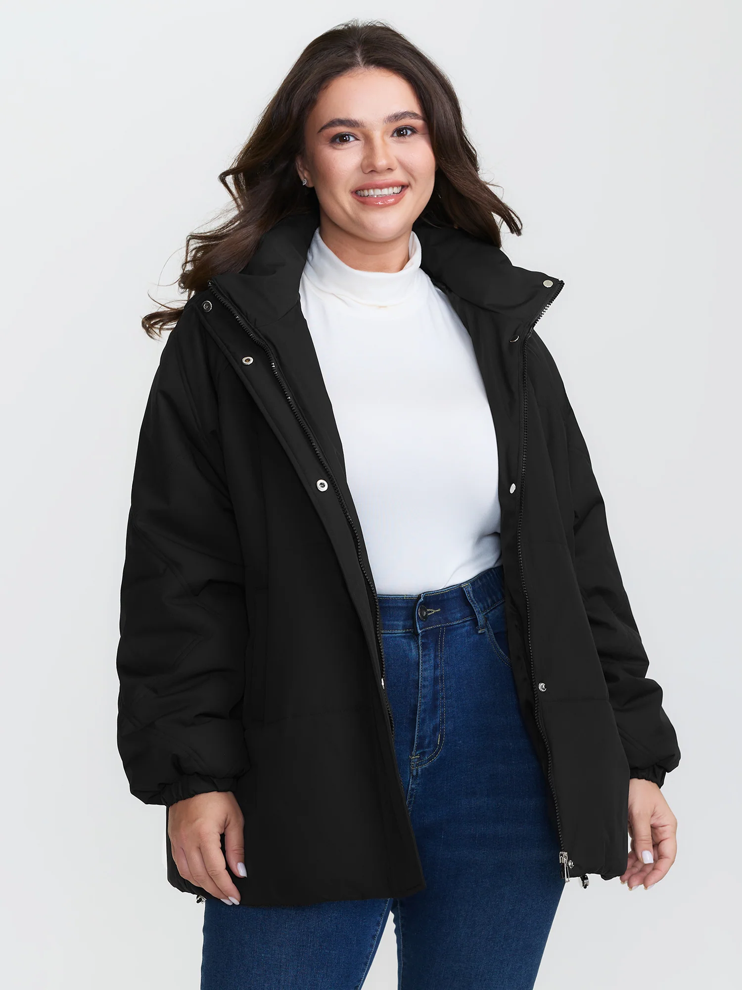 Zipper Button Pockets Quilted Jacket