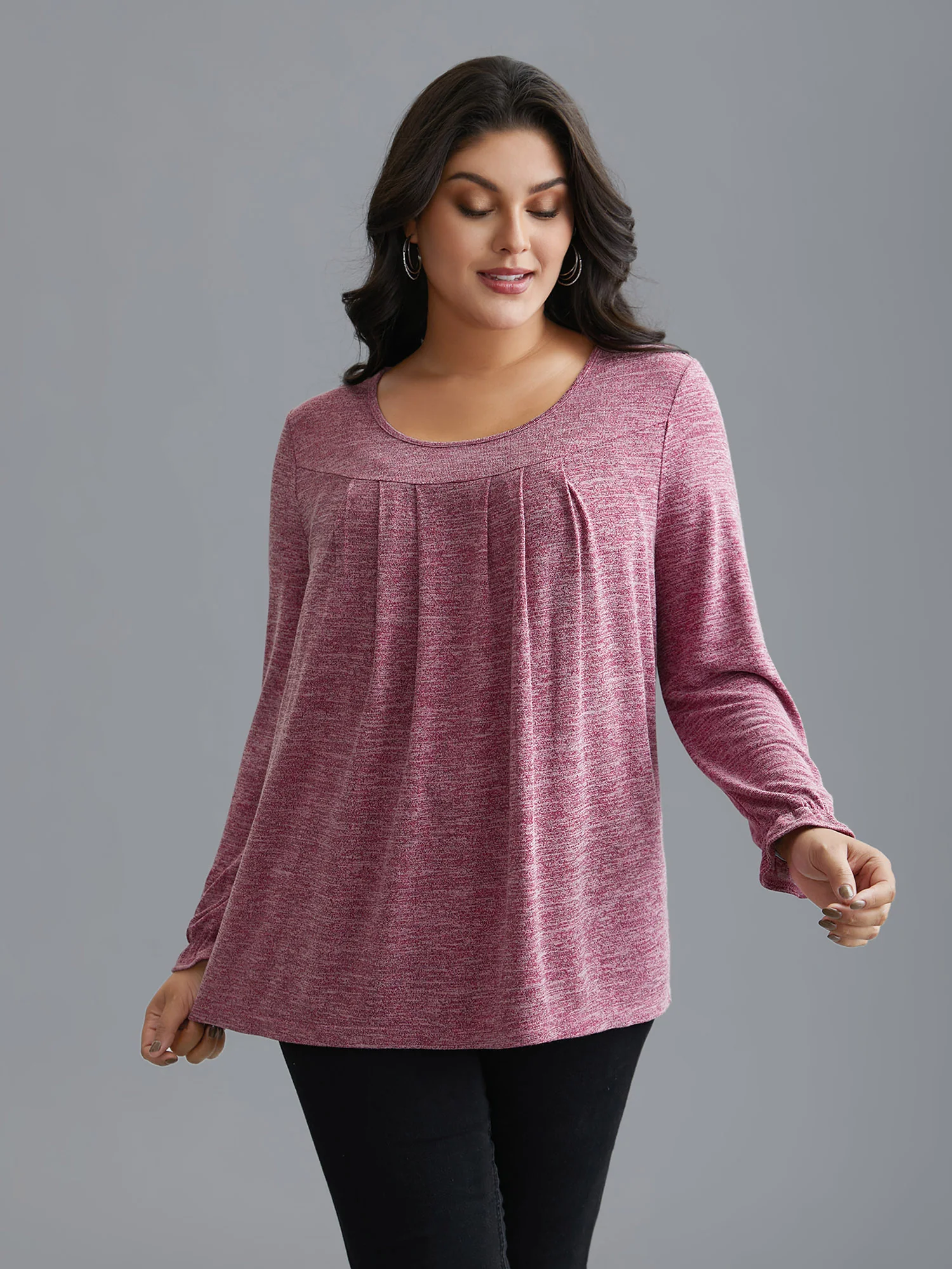 Round Neck Heather Pleated T-shirt