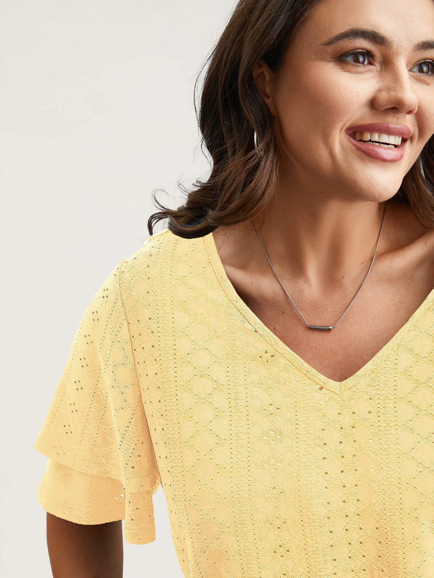 Jacquard Textured Lotus Leaf Sleeve Top