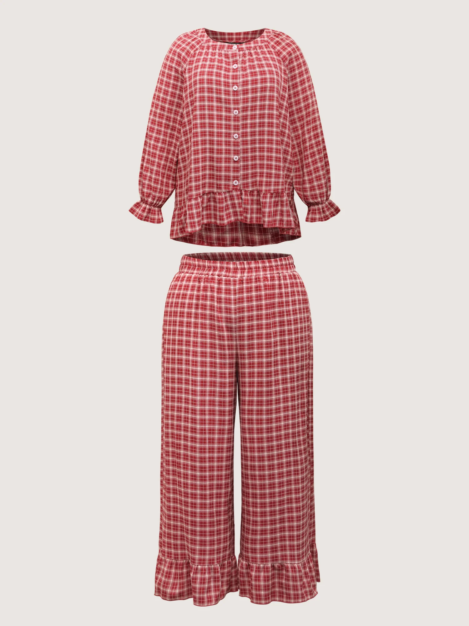 Gingham Ruffled Hem Loungewear Set