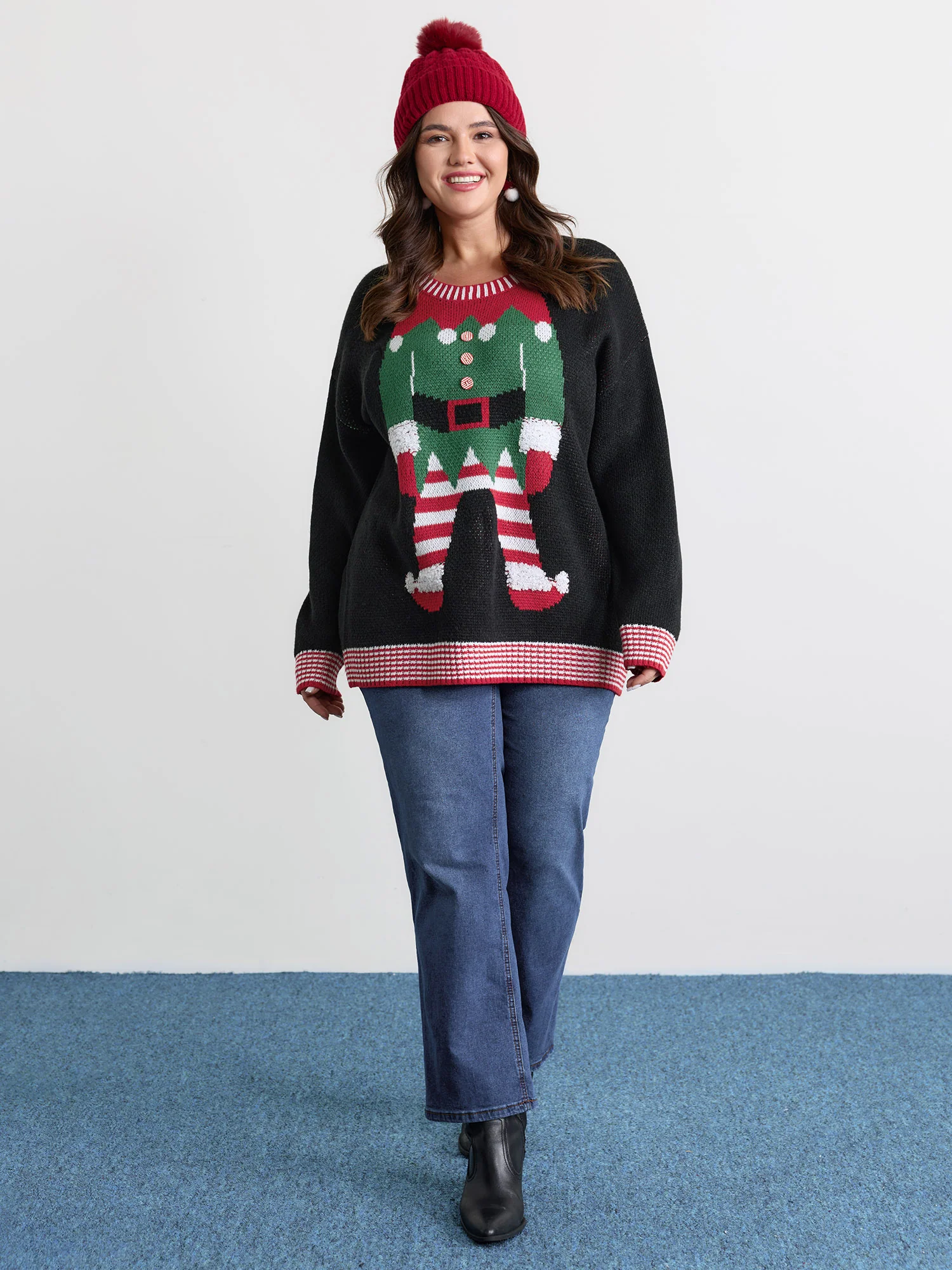 Holiday Elf Pattern Color Contrast Pullover