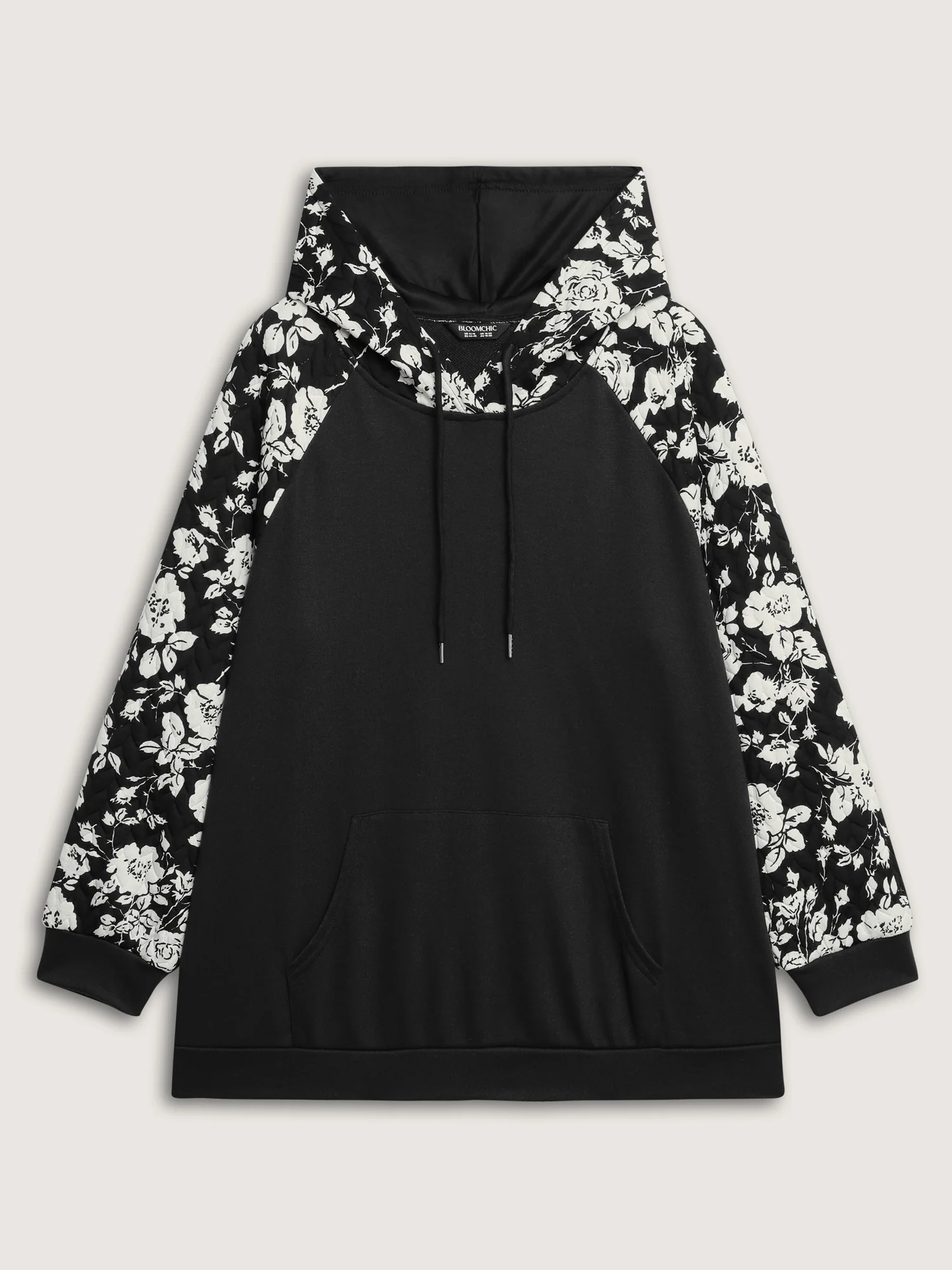 Floral Contrast Textured Pockets Hoodie